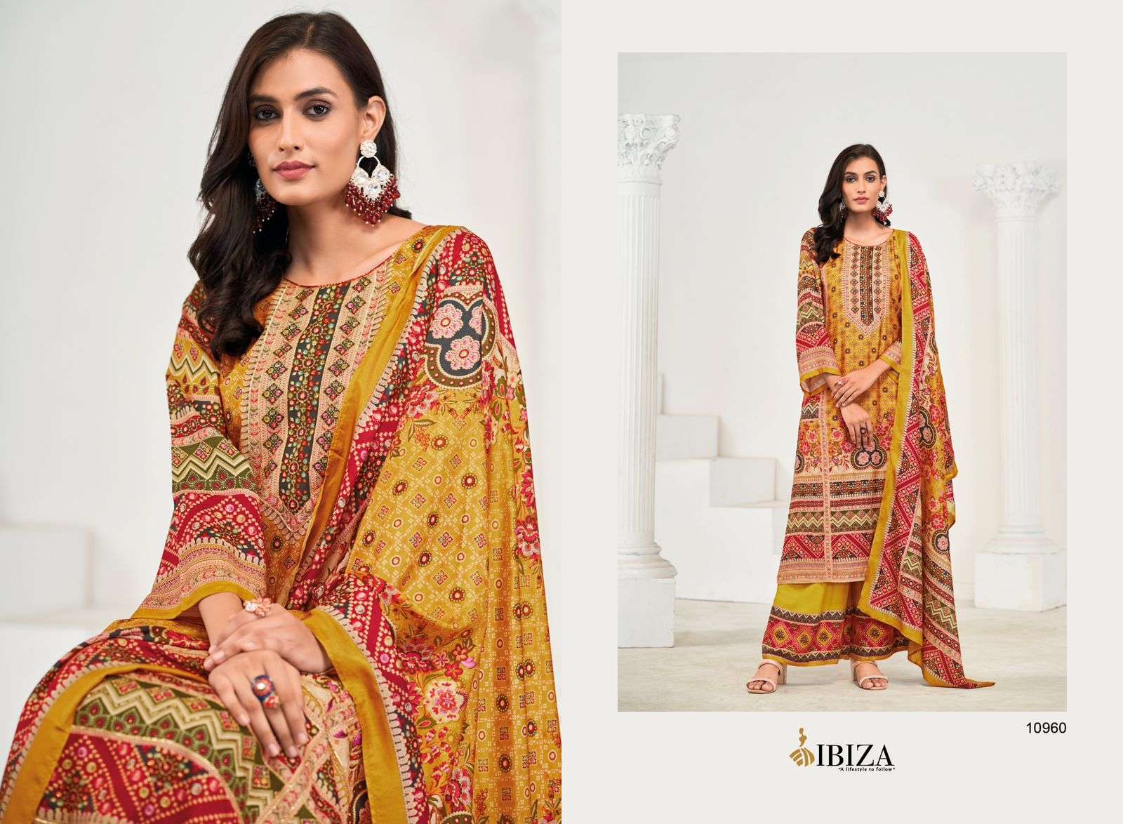 FIZA BY IBIZA PURE MUSLIN DIGITAL PRINT DALICATE HANDWORK UNSTICHED SALWAR SUITS 