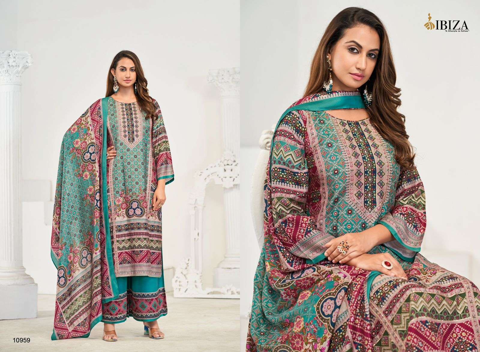 FIZA BY IBIZA PURE MUSLIN DIGITAL PRINT DALICATE HANDWORK UNSTICHED SALWAR SUITS 