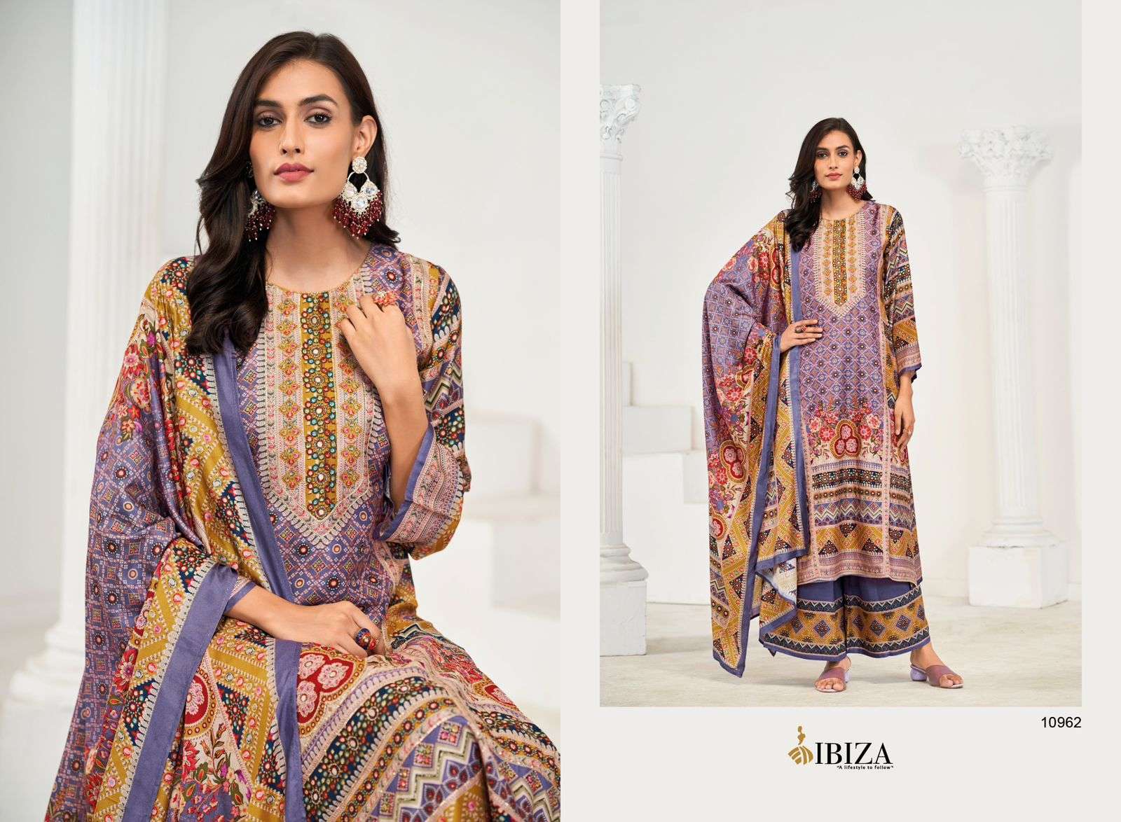 FIZA BY IBIZA PURE MUSLIN DIGITAL PRINT DALICATE HANDWORK UNSTICHED SALWAR SUITS 