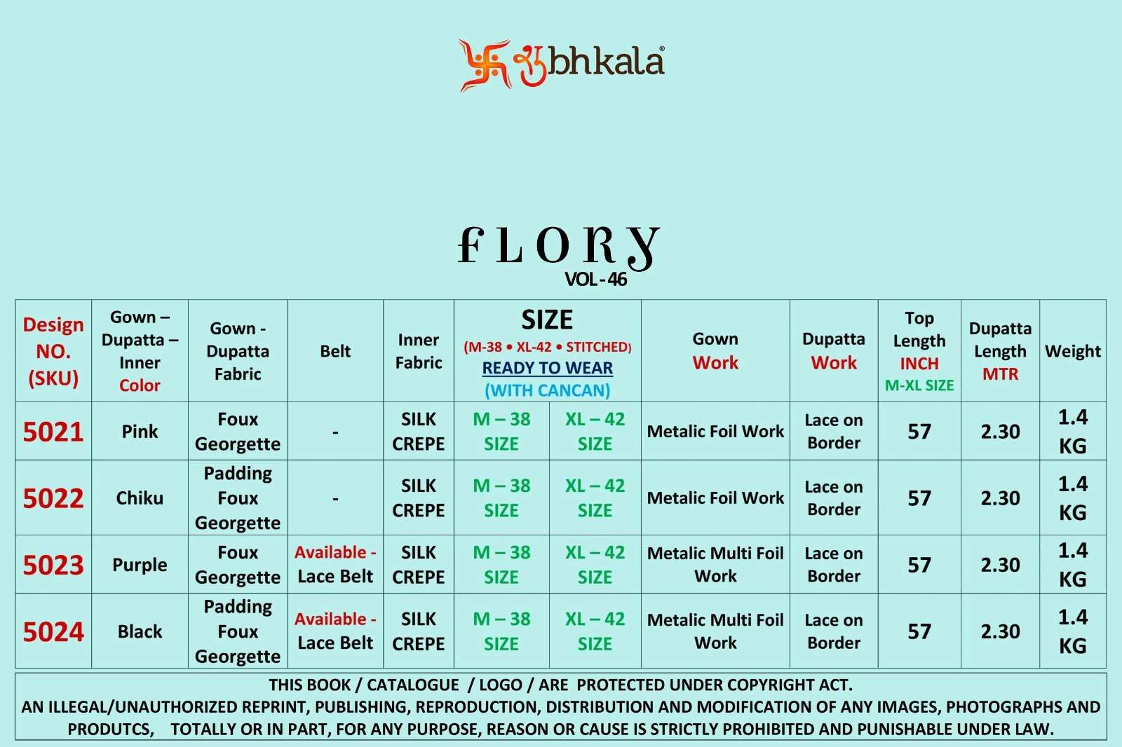 FLORY VOL-46 BY SHUBHKALA HEAVY EMBROIDERY BEAUTIFUL DESIGN ANARKALI WITH DUPATTA 