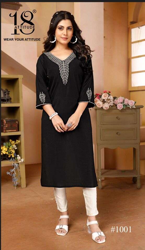 FOREVER KURTIS VOL-3 BY 18 ATTITUDE PREMIUM VETICAN EMBROIDERY KURTI PANT 