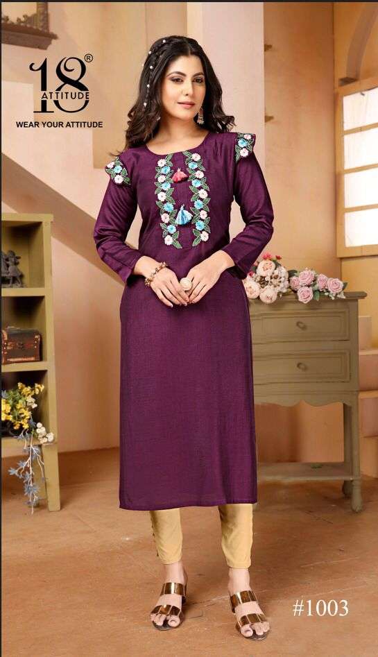 FOREVER KURTIS VOL-3 BY 18 ATTITUDE PREMIUM VETICAN EMBROIDERY KURTI PANT 