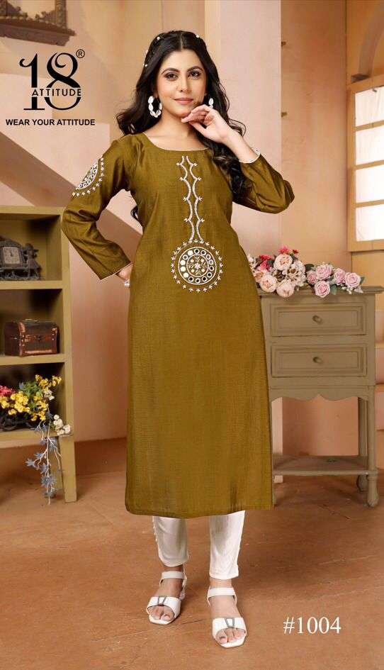 FOREVER KURTIS VOL-3 BY 18 ATTITUDE PREMIUM VETICAN EMBROIDERY KURTI PANT 