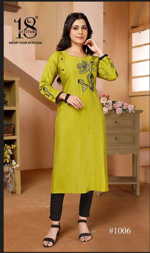 FOREVER KURTIS VOL-3 BY 18 ATTITUDE PREMIUM VETICAN EMBROIDERY KURTI PANT 