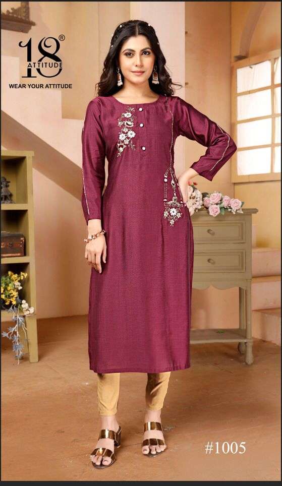 FOREVER KURTIS VOL-3 BY 18 ATTITUDE PREMIUM VETICAN EMBROIDERY KURTI PANT 