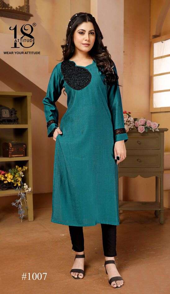 FOREVER KURTIS VOL-3 BY 18 ATTITUDE PREMIUM VETICAN EMBROIDERY KURTI PANT 