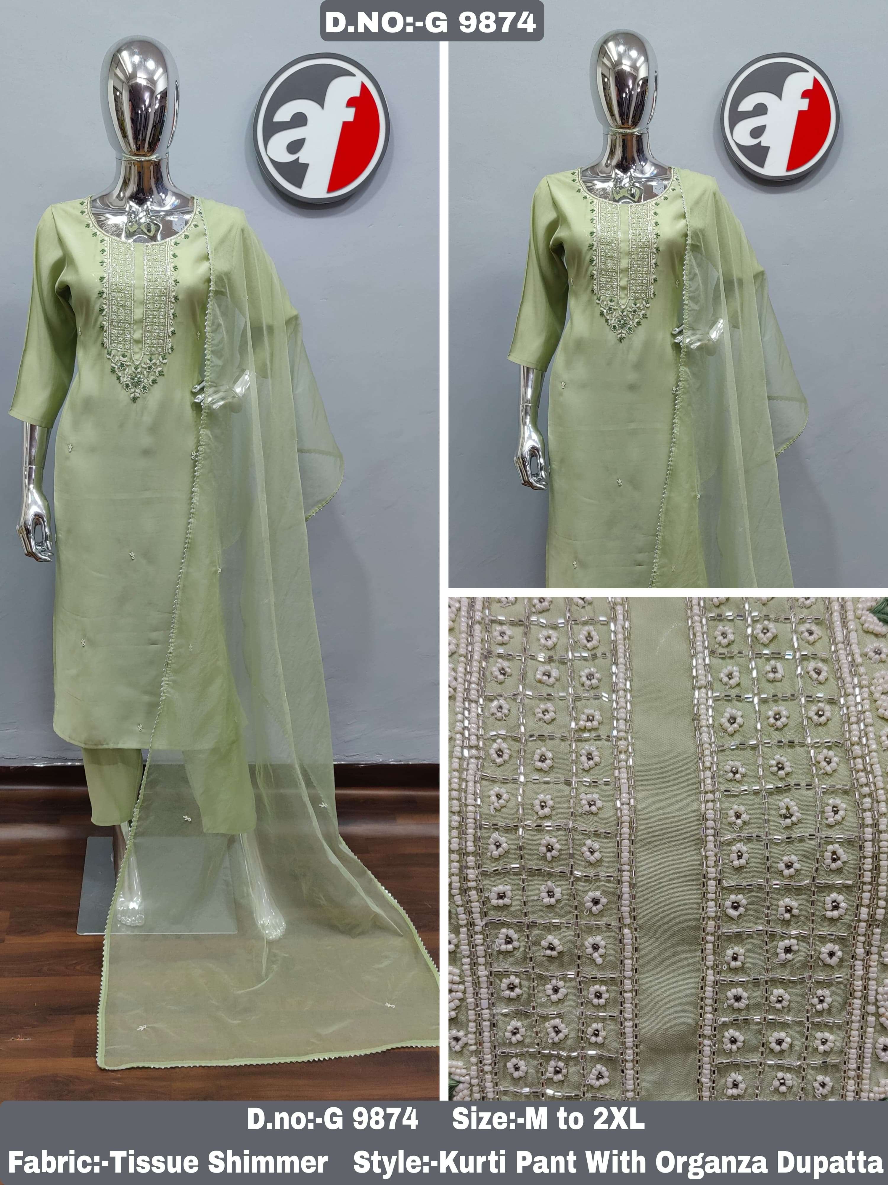 G-9871-74 BY ANJU FABRICS ROMAN SILK PURE HEAVY HANDWORK KURTI PANT WITH DUPATTA 