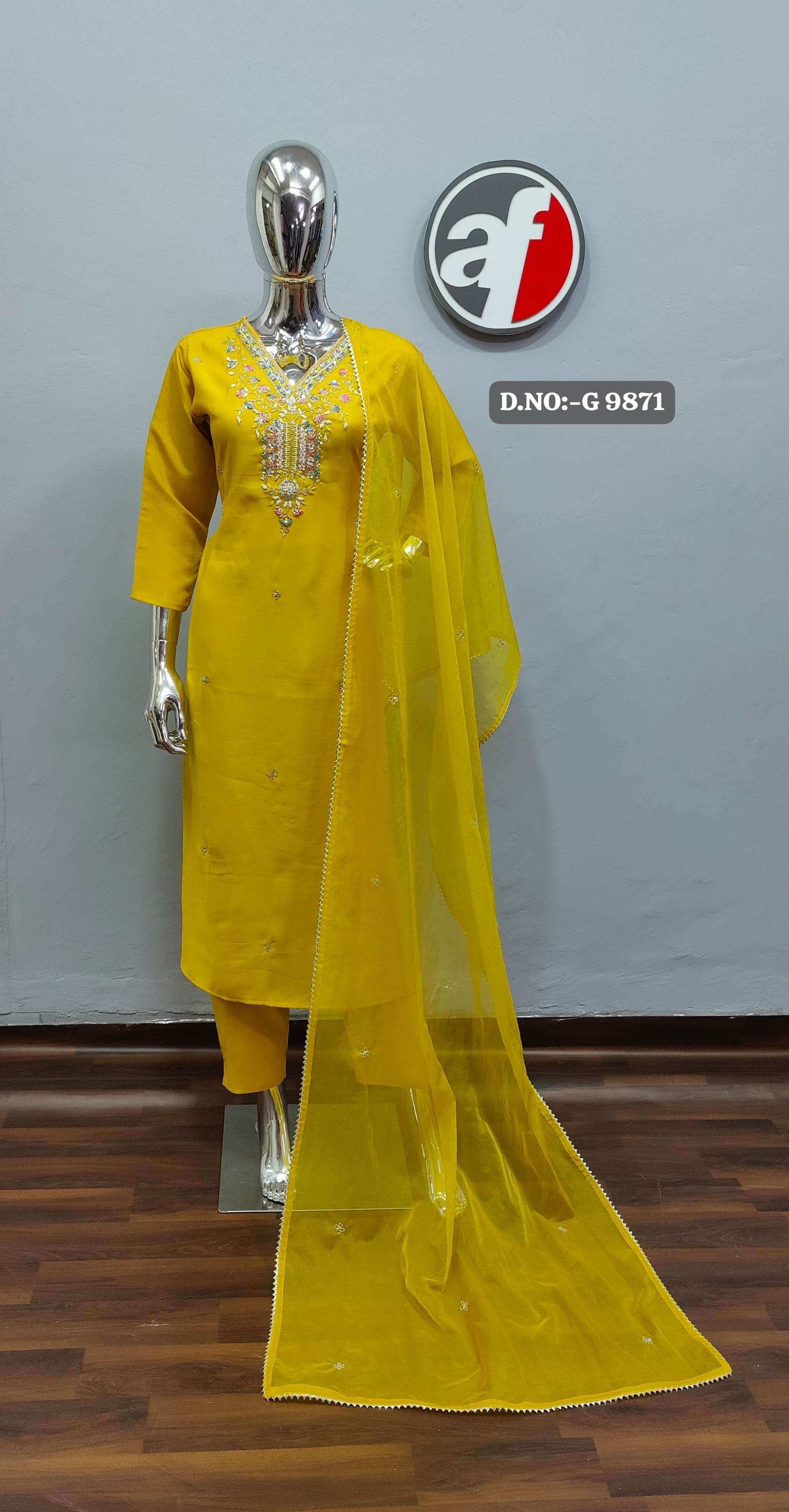 G-9871-74 BY ANJU FABRICS ROMAN SILK PURE HEAVY HANDWORK KURTI PANT WITH DUPATTA 