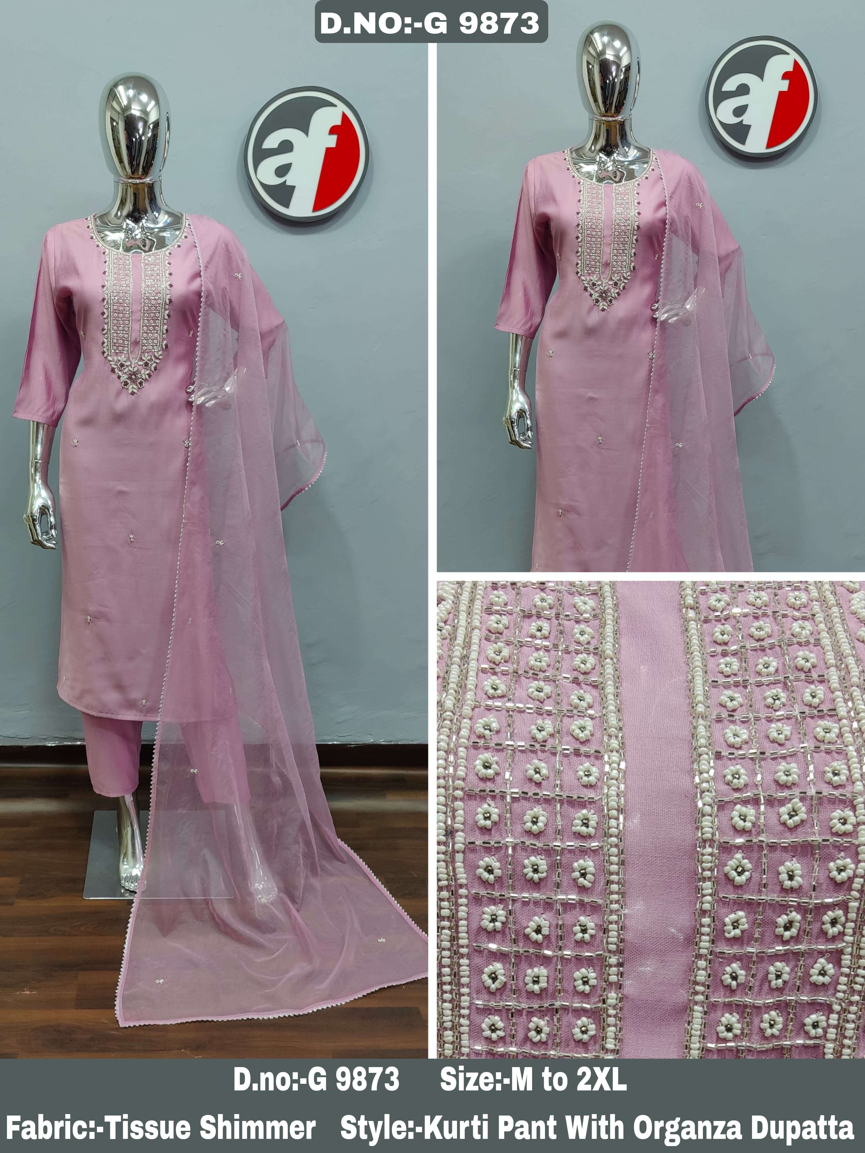 G-9871-74 BY ANJU FABRICS ROMAN SILK PURE HEAVY HANDWORK KURTI PANT WITH DUPATTA 