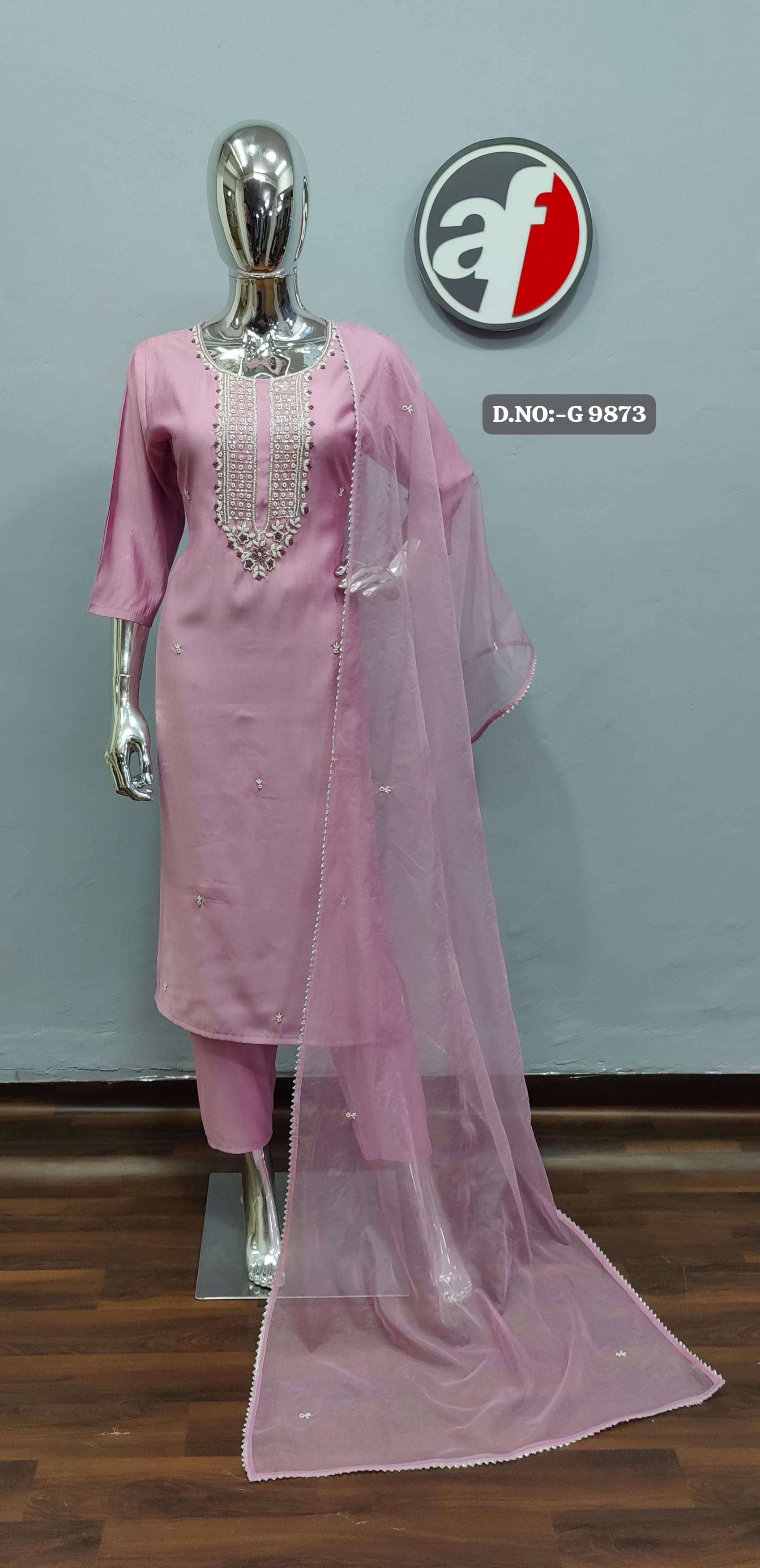G-9871-74 BY ANJU FABRICS ROMAN SILK PURE HEAVY HANDWORK KURTI PANT WITH DUPATTA 