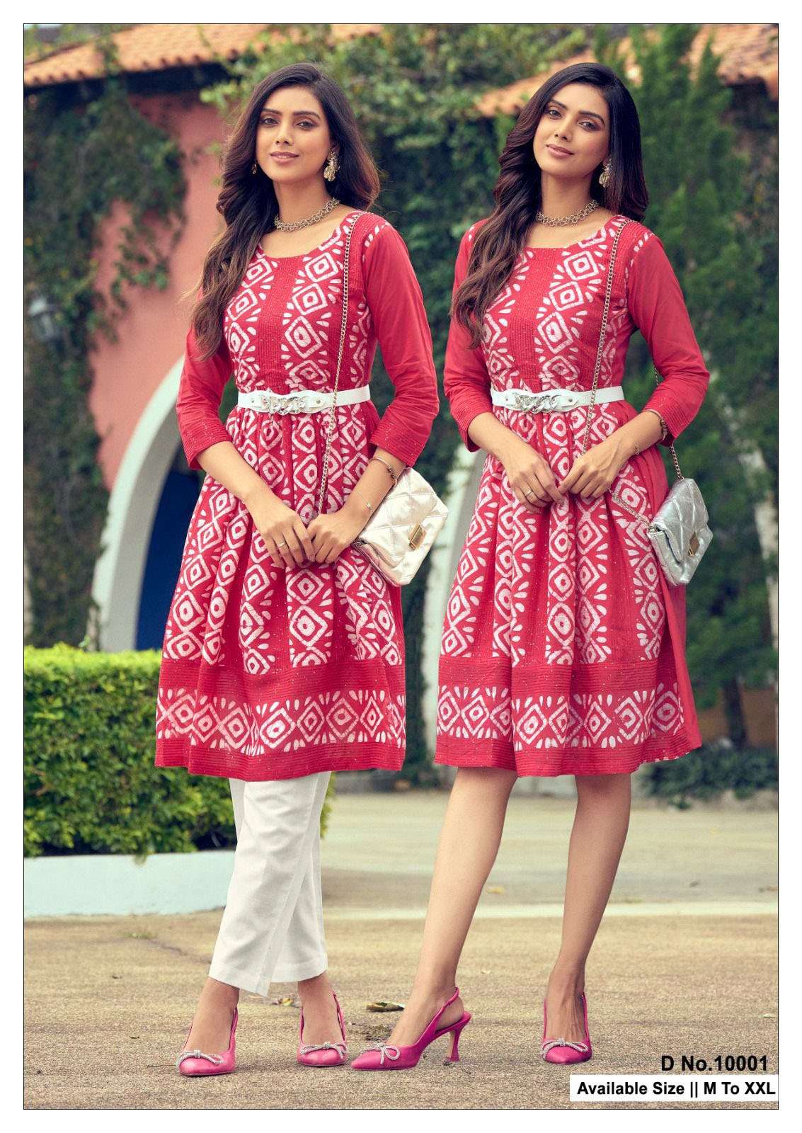 GLORY DESIGN NO-10001 BY TEXOFAB PURE SOFT VISCOSE PRINTED SHORT TUNICS WITH LEATHER BELT 