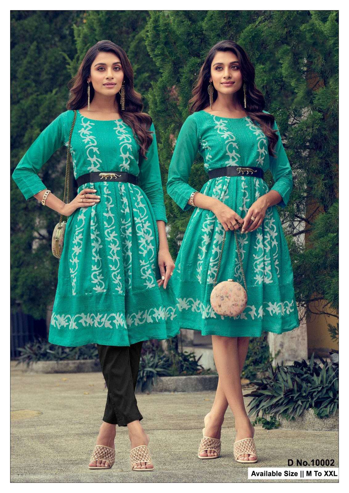 GLORY DESIGN NO-10002 BY TEXOFAB PURE SOFT VISCOSE PRINTED SHORT TUNICS WITH LEATHER BELT 