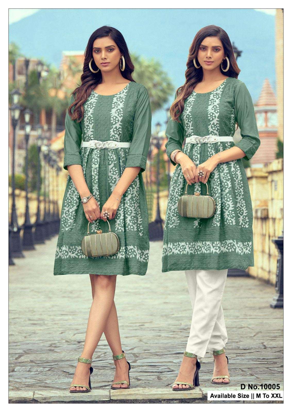 GLORY DESIGN NO-10005 BY TEXOFAB PURE SOFT VISCOSE PRINTED SHORT TUNICS WITH LEATHER BELT 