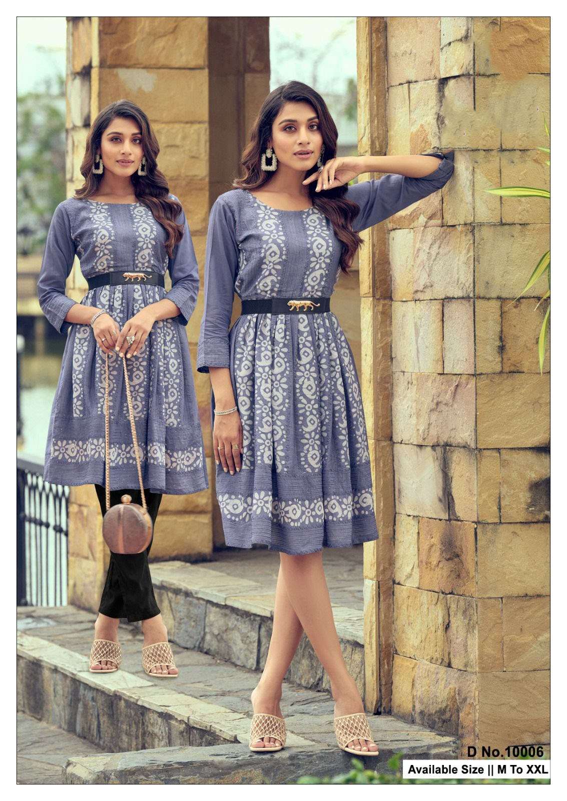 GLORY DESIGN NO-10006 BY TEXOFAB PURE SOFT VISCOSE PRINTED SHORT TUNICS WITH LEATHER BELT 
