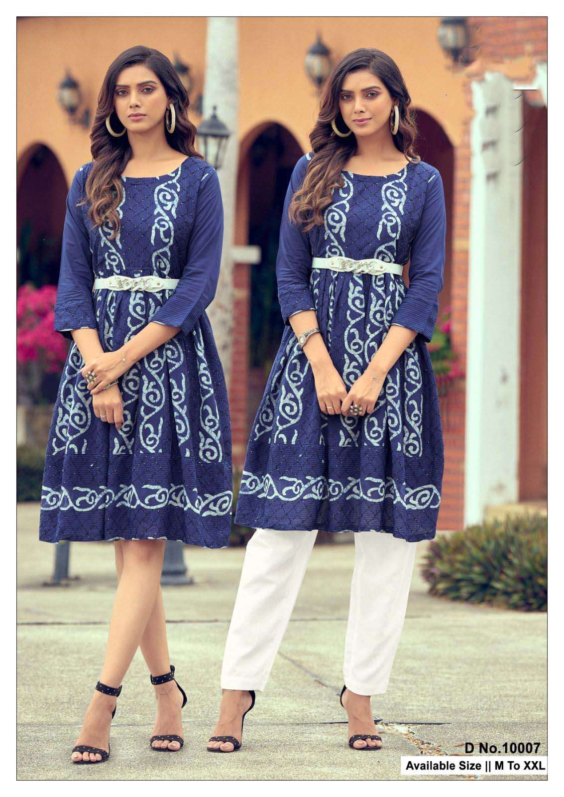 GLORY DESIGN NO-10007 BY TEXOFAB PURE SOFT VISCOSE PRINTED SHORT TUNICS WITH LEATHER BELT 