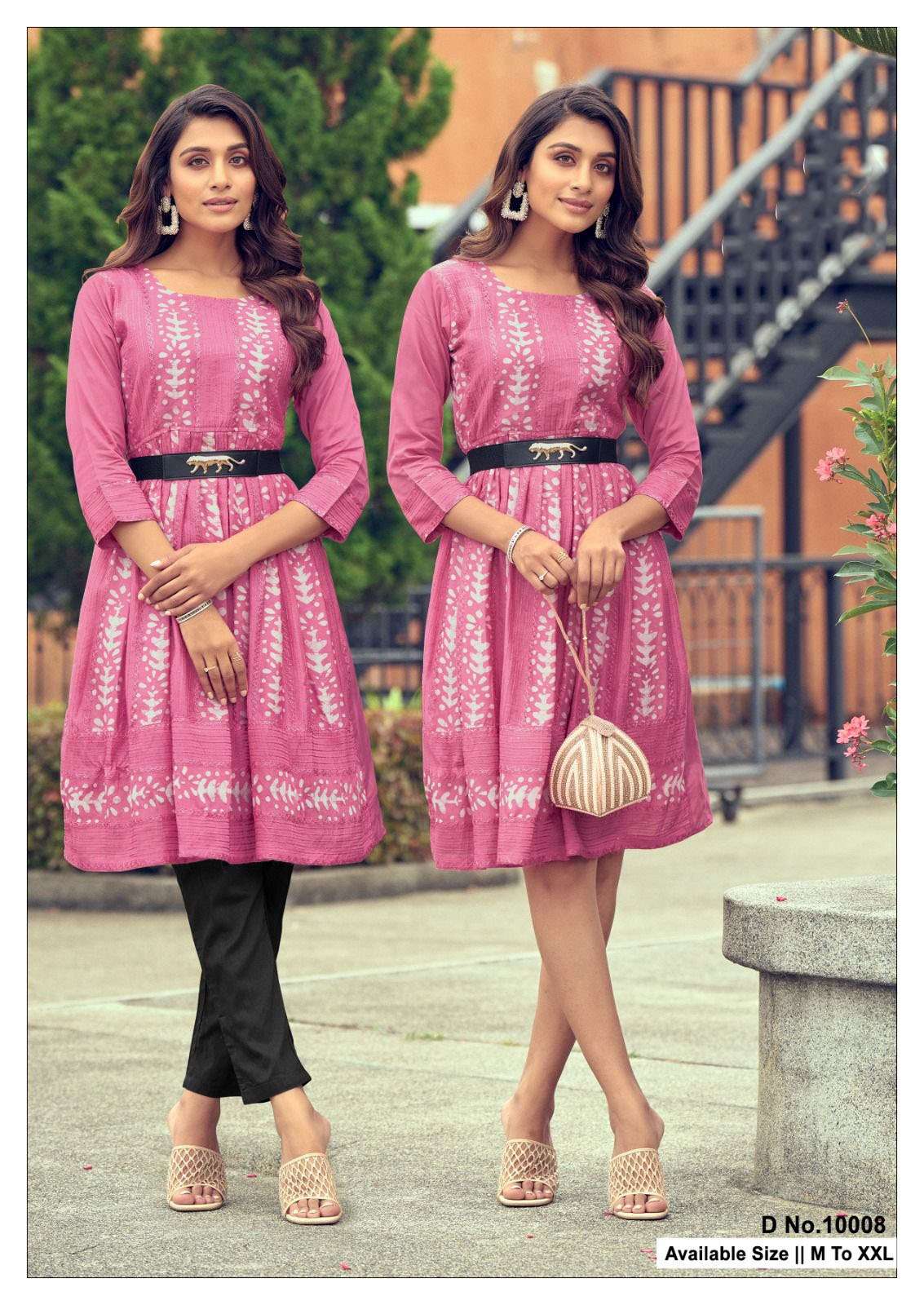 GLORY DESIGN NO-10008 BY TEXOFAB PURE SOFT VISCOSE PRINTED SHORT TUNICS WITH LEATHER BELT 