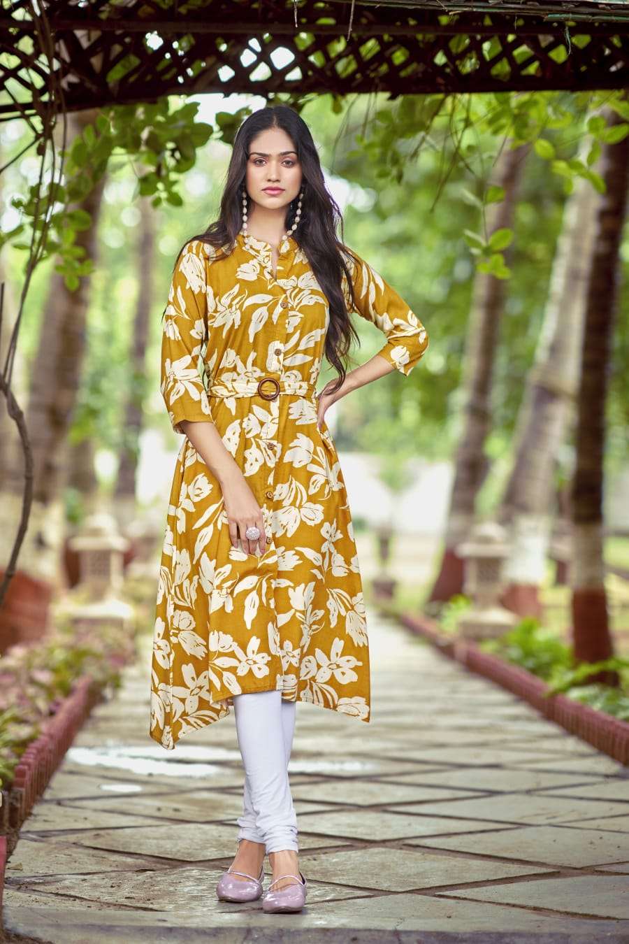 GRACCY BY TIPS & TOPS HEAVY RAYON PRINT WITH A LINE BELT KURTI 