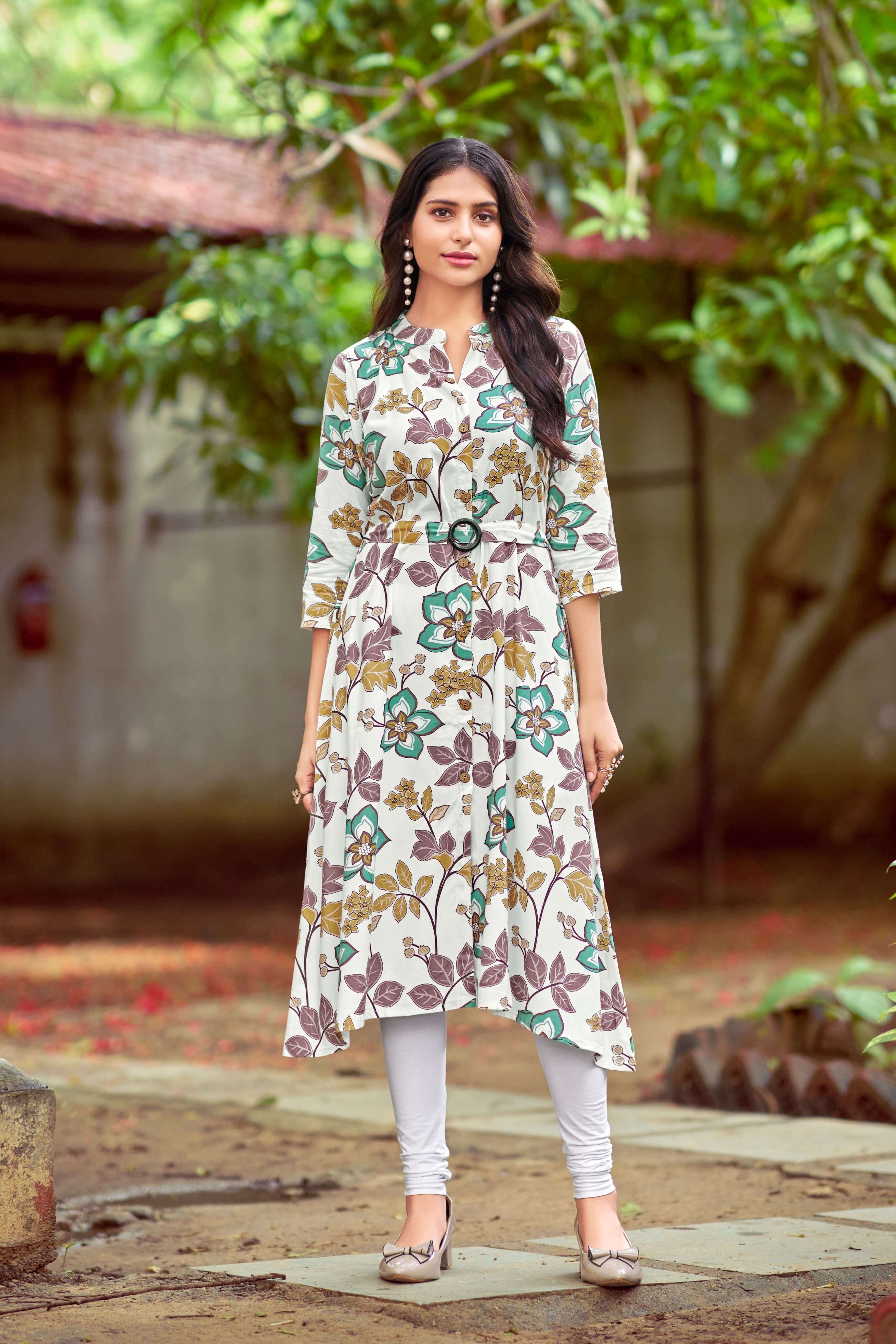 GRACCY BY TIPS & TOPS HEAVY RAYON PRINT WITH A LINE BELT KURTI 