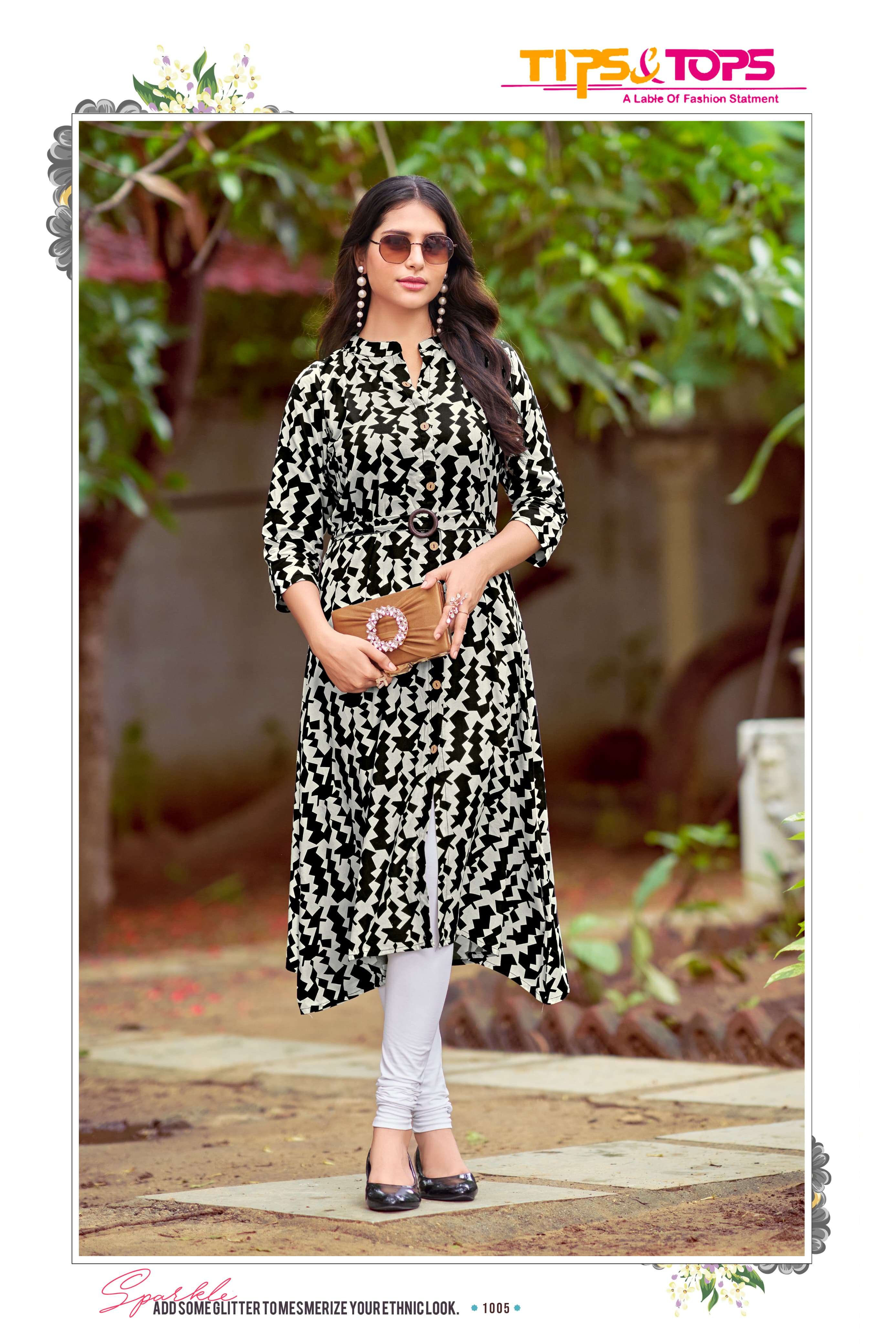 GRACCY BY TIPS & TOPS HEAVY RAYON PRINT WITH A LINE BELT KURTI 