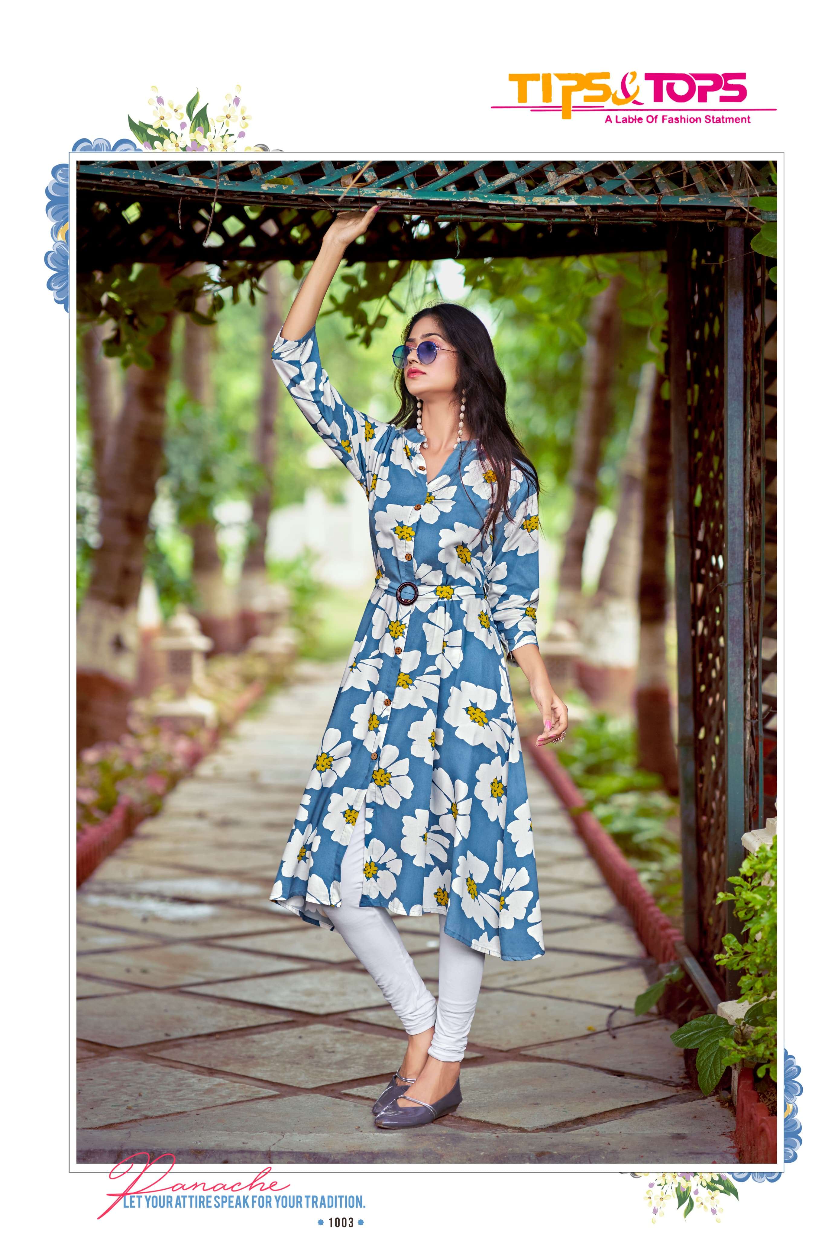 GRACCY BY TIPS & TOPS HEAVY RAYON PRINT WITH A LINE BELT KURTI 