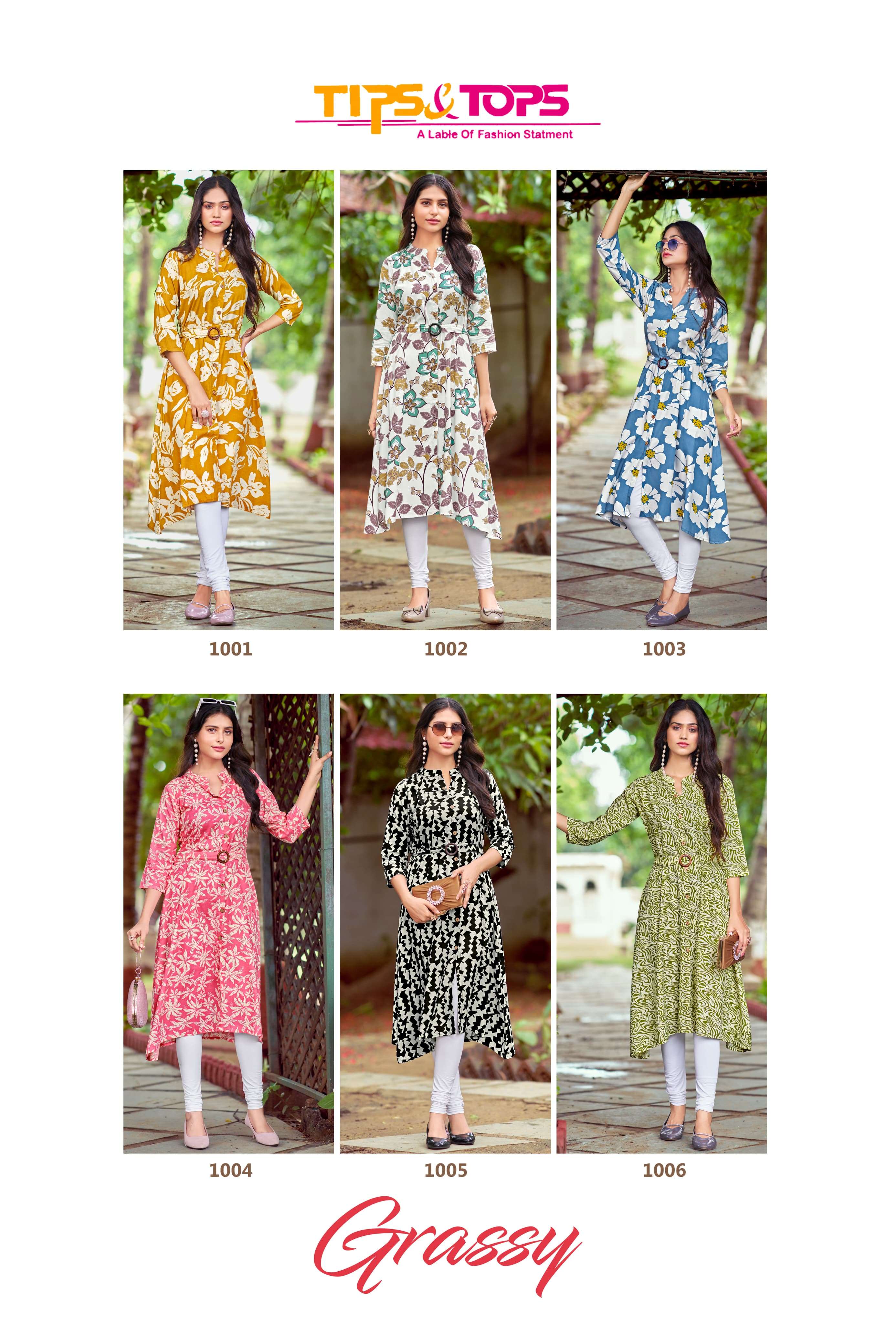 GRACCY BY TIPS & TOPS HEAVY RAYON PRINT WITH A LINE BELT KURTI 