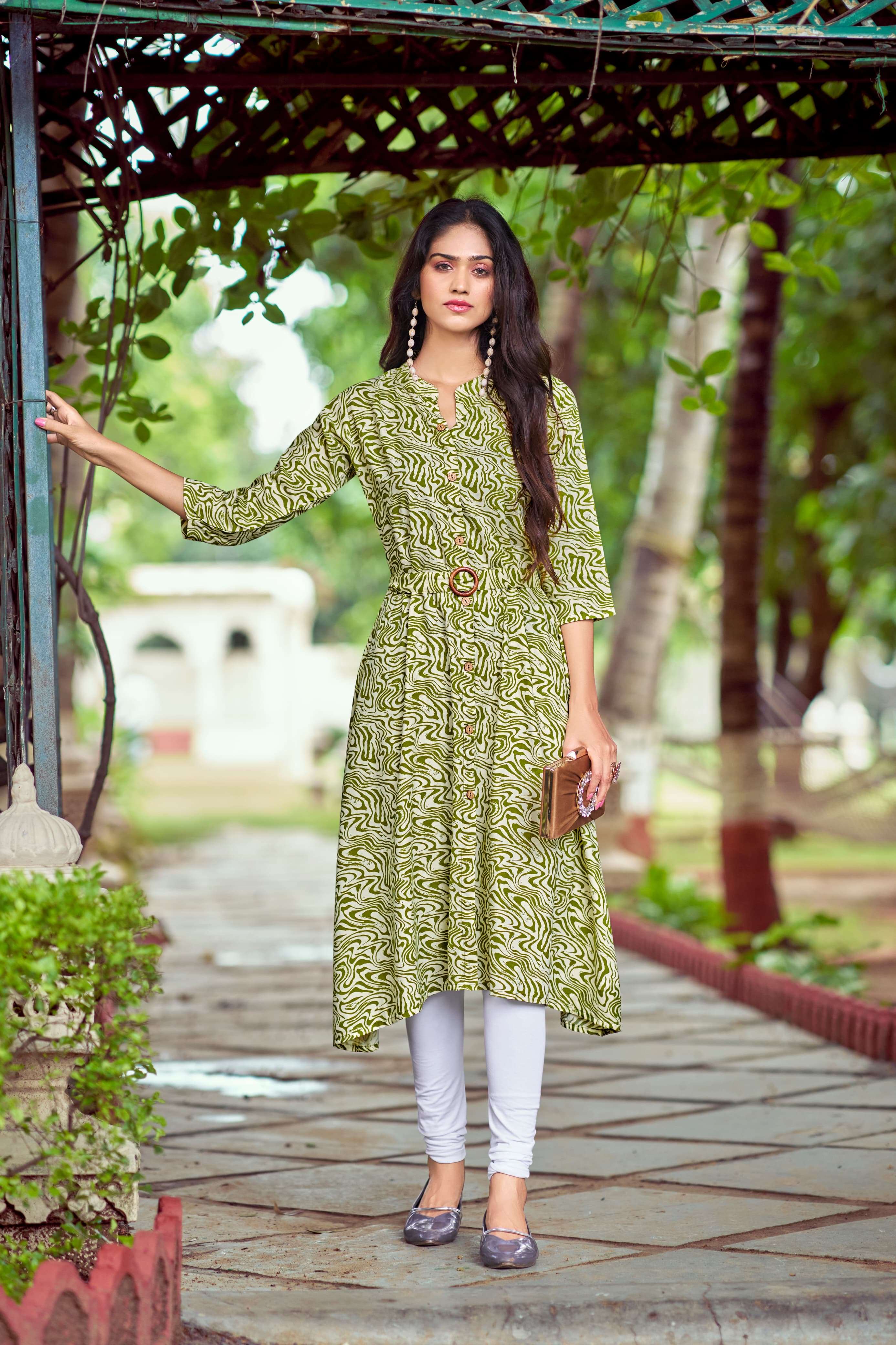 GRACCY BY TIPS & TOPS HEAVY RAYON PRINT WITH A LINE BELT KURTI 