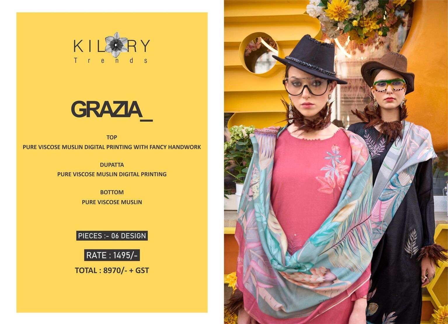 GRAZIA BY KILORY TRENDZ PURE BEMBERG HANDWORK MUSLIN DIGITAL PRINT 3 PIECE SET 