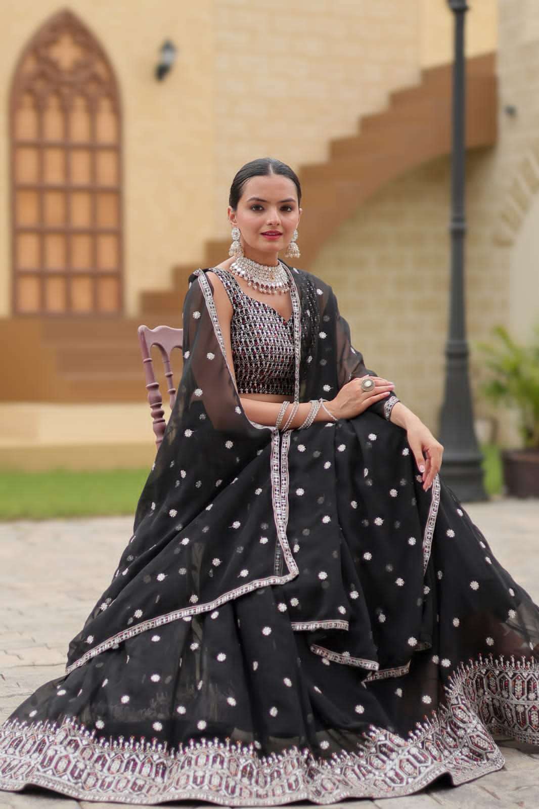 GULNAZ BY TEXOFAB GEORGETTE FABRIC RICH EMBROIDERY SEQUENCE WORK LEHENGA BLOUSE WITH DUPATTA 