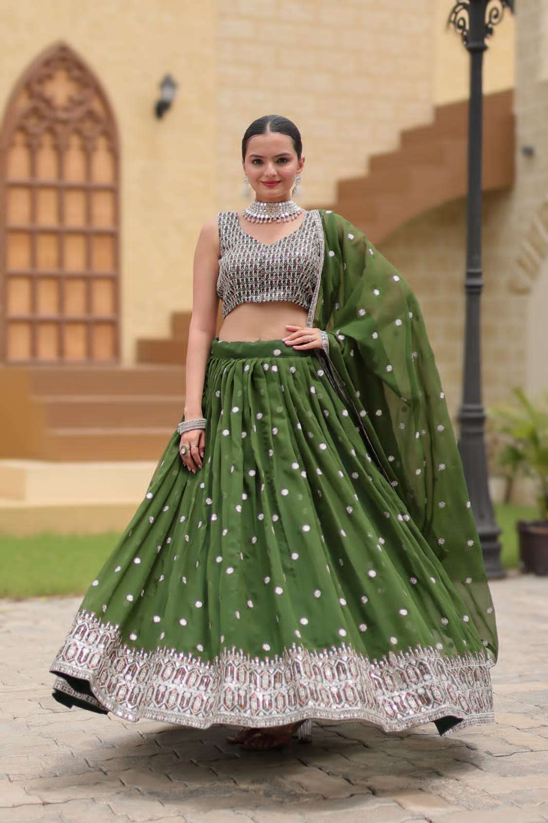 GULNAZ BY TEXOFAB GEORGETTE FABRIC RICH EMBROIDERY SEQUENCE WORK LEHENGA BLOUSE WITH DUPATTA 