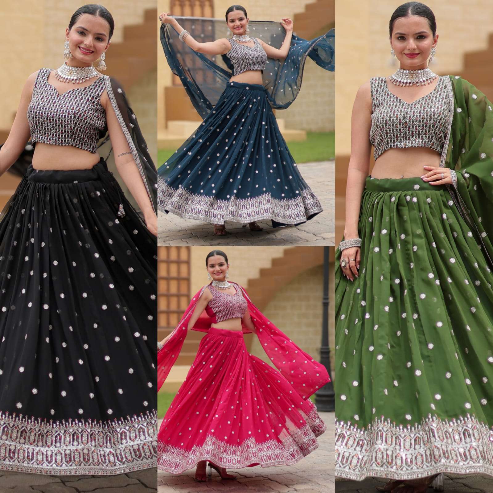 GULNAZ BY TEXOFAB GEORGETTE FABRIC RICH EMBROIDERY SEQUENCE WORK LEHENGA BLOUSE WITH DUPATTA 