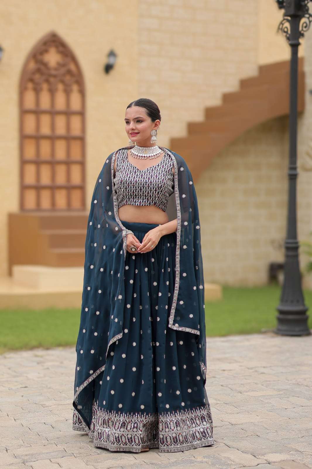 GULNAZ BY TEXOFAB GEORGETTE FABRIC RICH EMBROIDERY SEQUENCE WORK LEHENGA BLOUSE WITH DUPATTA 