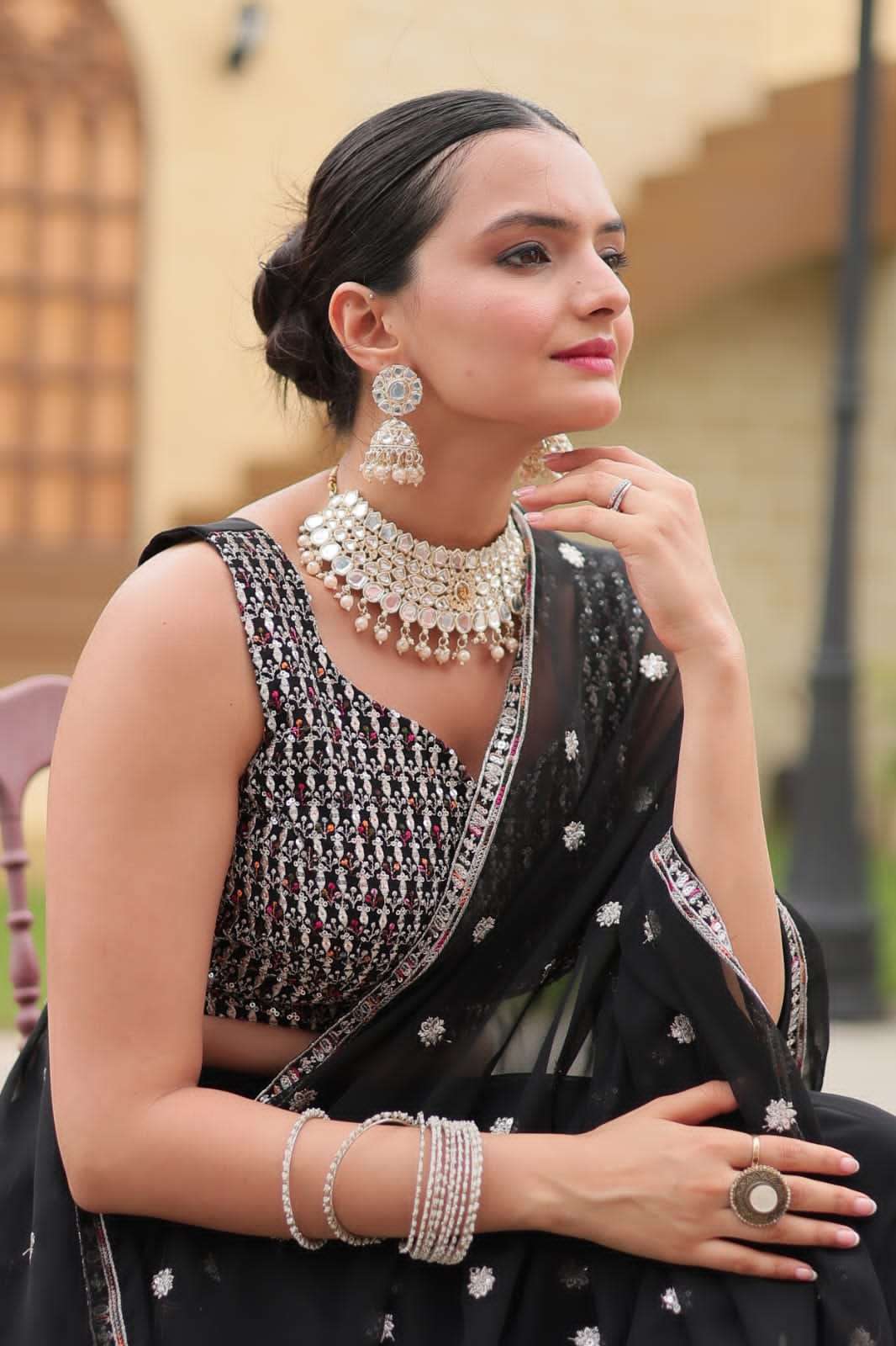 GULNAZ BY TEXOFAB GEORGETTE FABRIC RICH EMBROIDERY SEQUENCE WORK LEHENGA BLOUSE WITH DUPATTA 