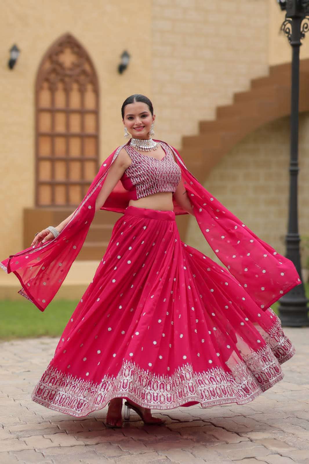 GULNAZ BY TEXOFAB GEORGETTE FABRIC RICH EMBROIDERY SEQUENCE WORK LEHENGA BLOUSE WITH DUPATTA 