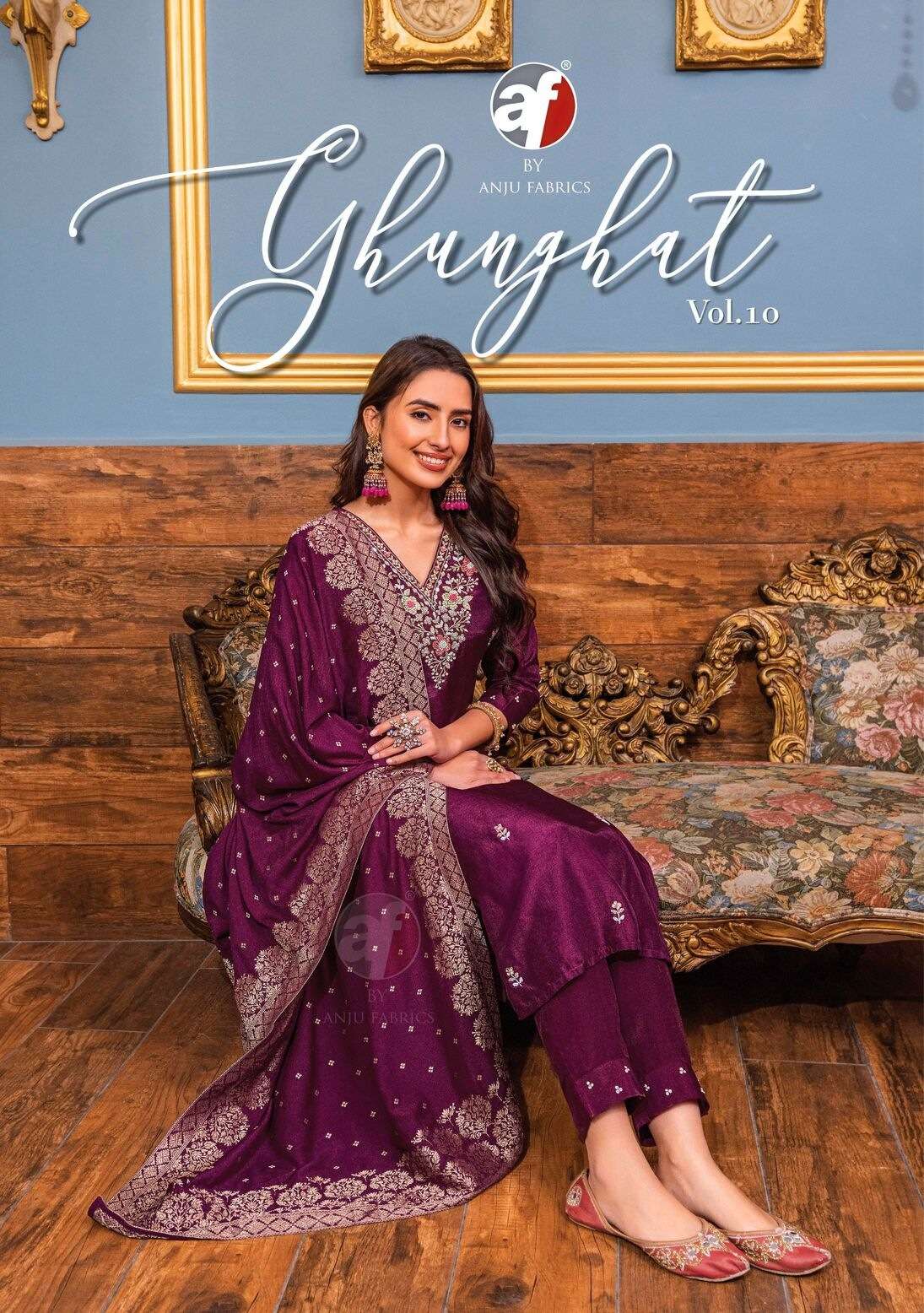 GUNGHAT VOL-10 BY ANJU FABRICS PURE DOLA SILK KURTI PANT DUPATTA WITH HEAVY HANDWORK 