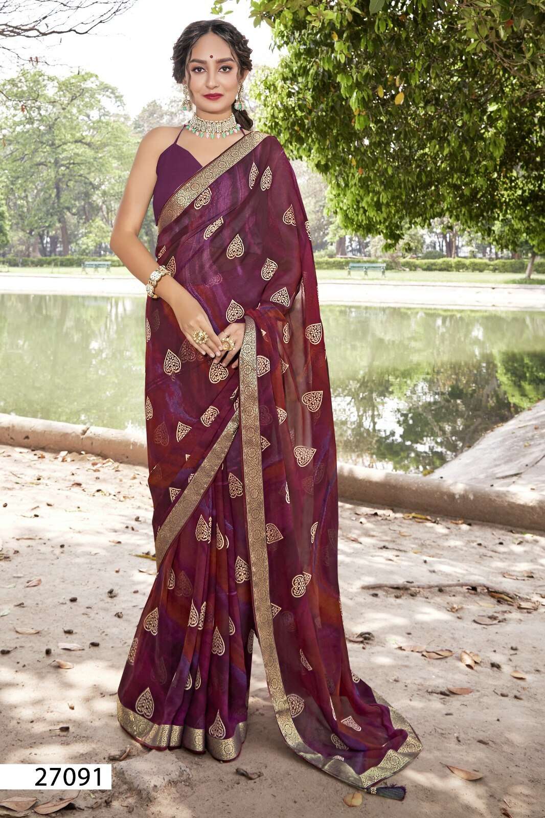 HAMPI BY VALLABHI GEORGETTE FABRIC GOLDEN EMBROIDERY WORK SAREES 