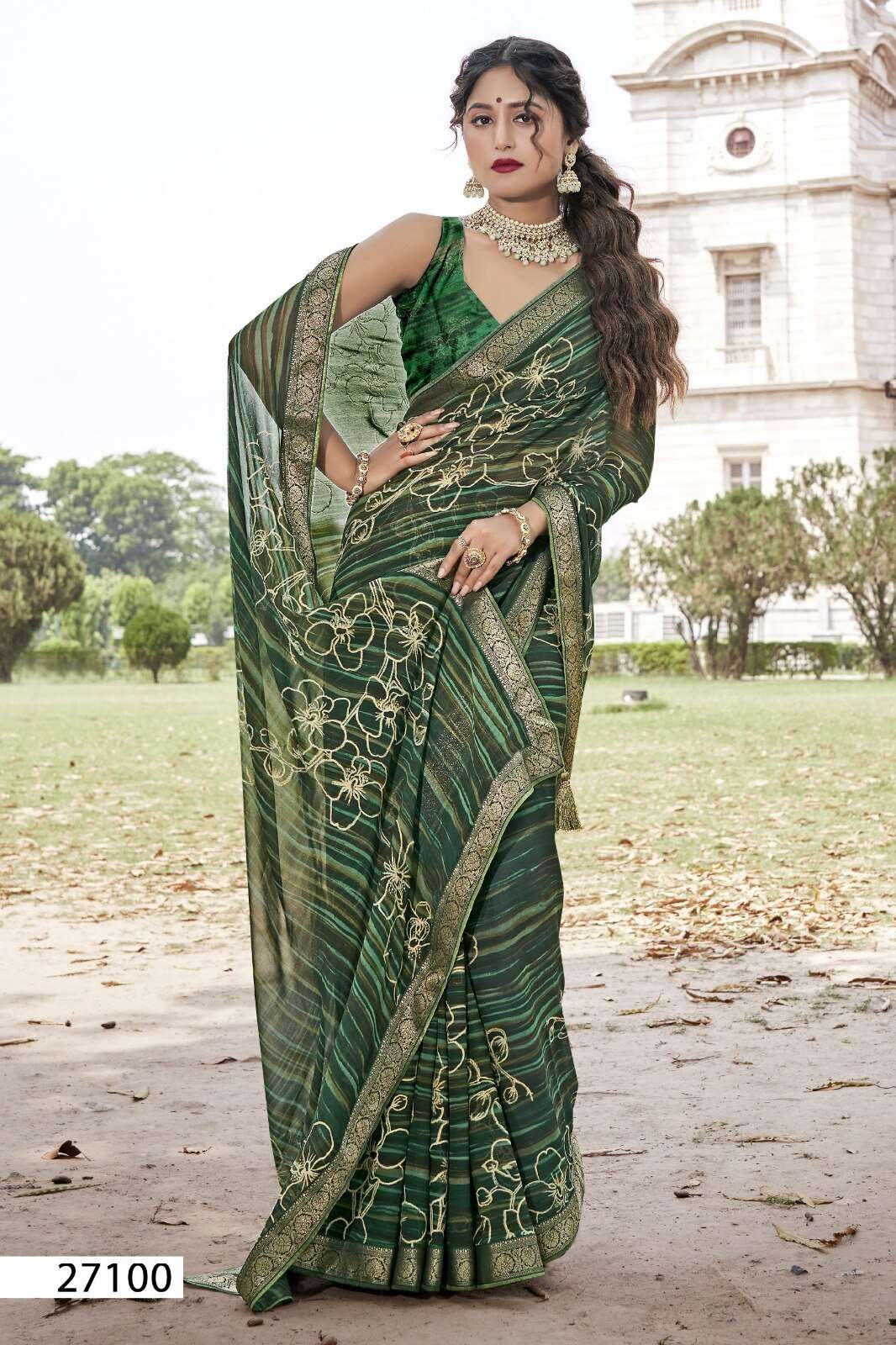 HAMPI BY VALLABHI GEORGETTE FABRIC GOLDEN EMBROIDERY WORK SAREES 