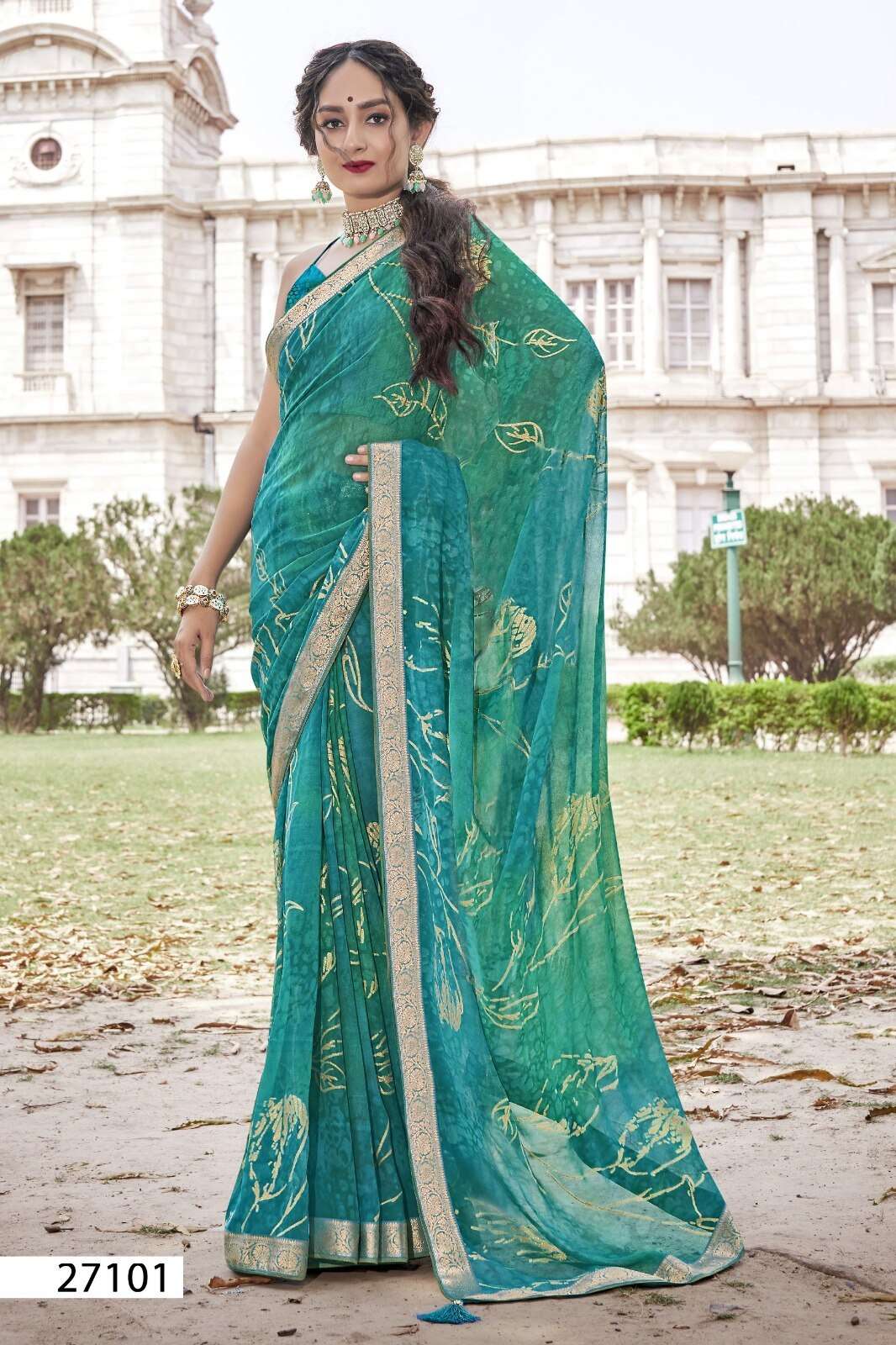 HAMPI BY VALLABHI GEORGETTE FABRIC GOLDEN EMBROIDERY WORK SAREES 