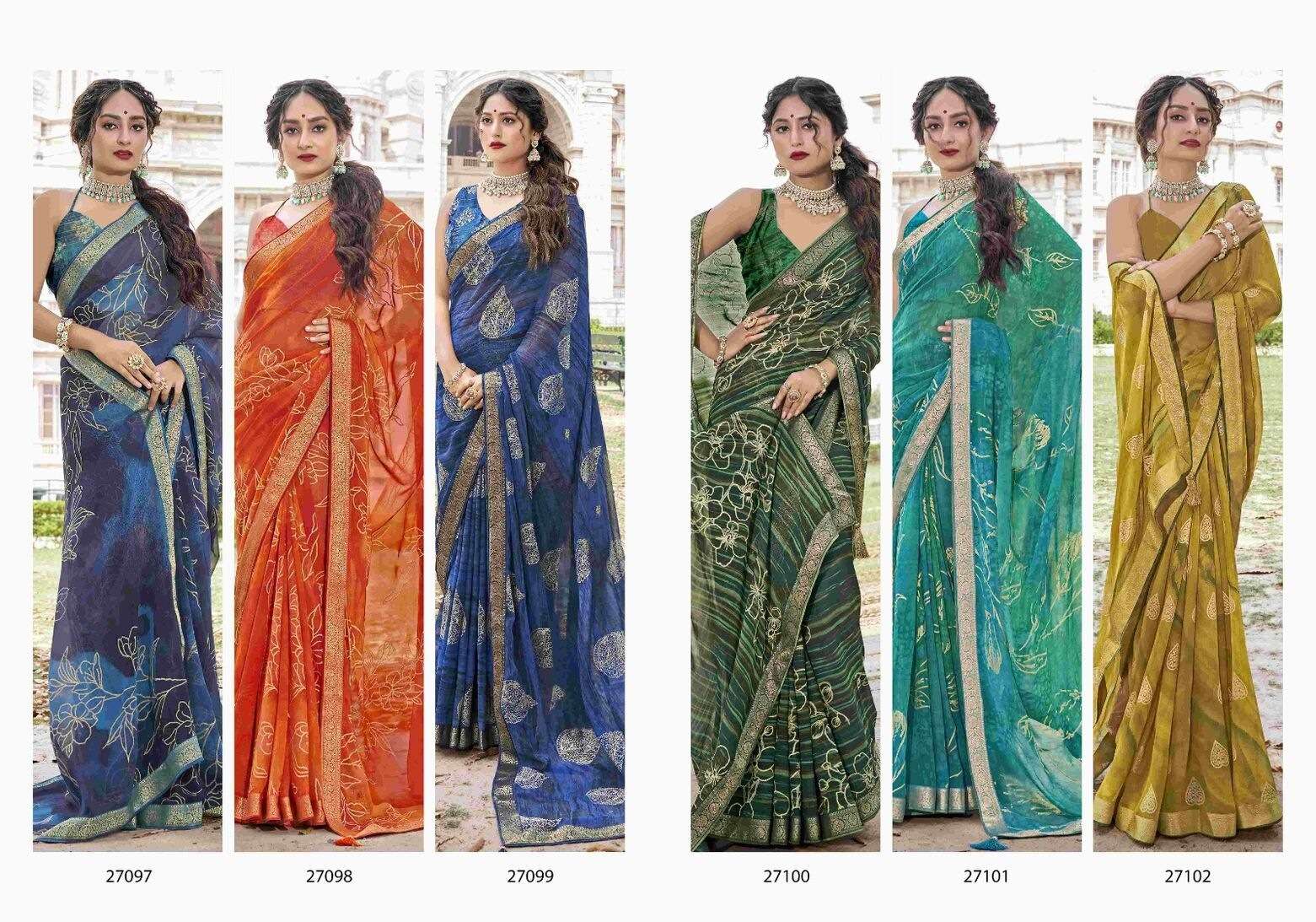 HAMPI BY VALLABHI GEORGETTE FABRIC GOLDEN EMBROIDERY WORK SAREES 