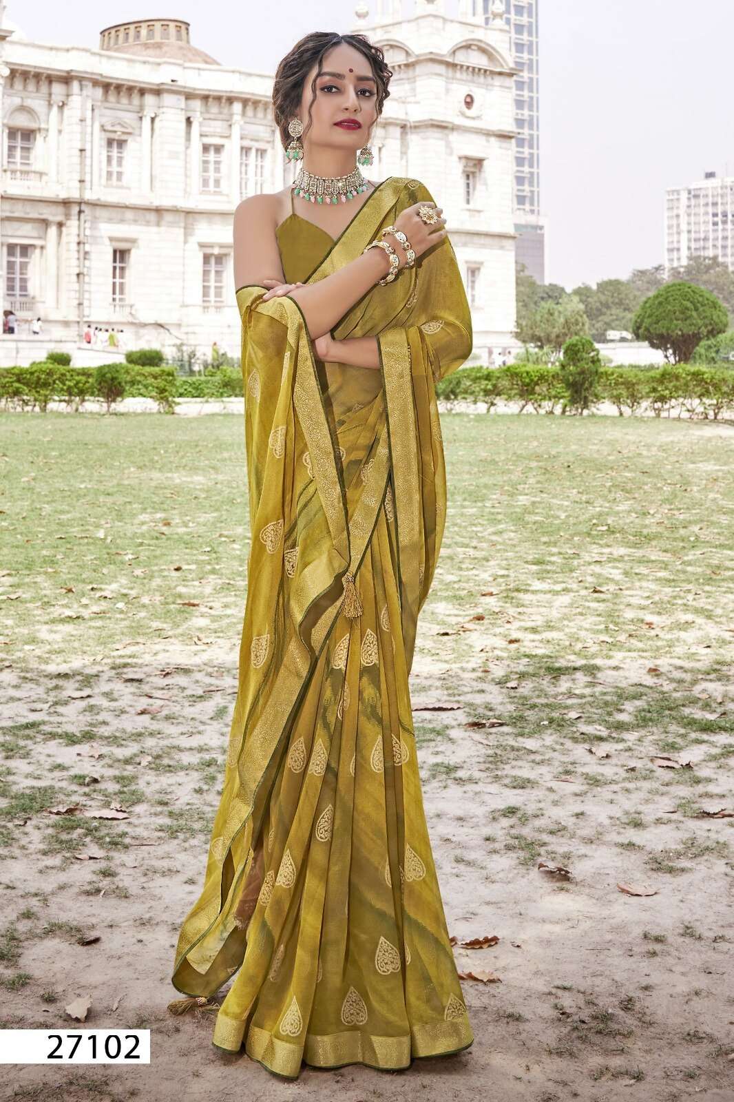 HAMPI BY VALLABHI GEORGETTE FABRIC GOLDEN EMBROIDERY WORK SAREES 