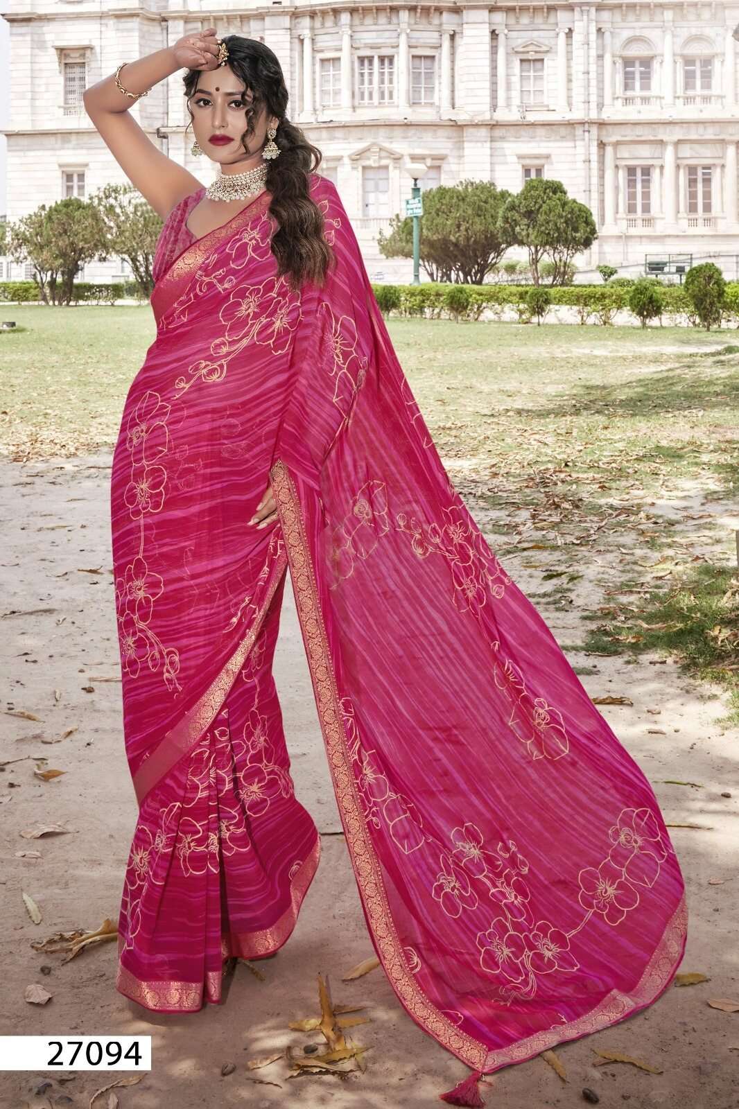 HAMPI BY VALLABHI GEORGETTE FABRIC GOLDEN EMBROIDERY WORK SAREES 