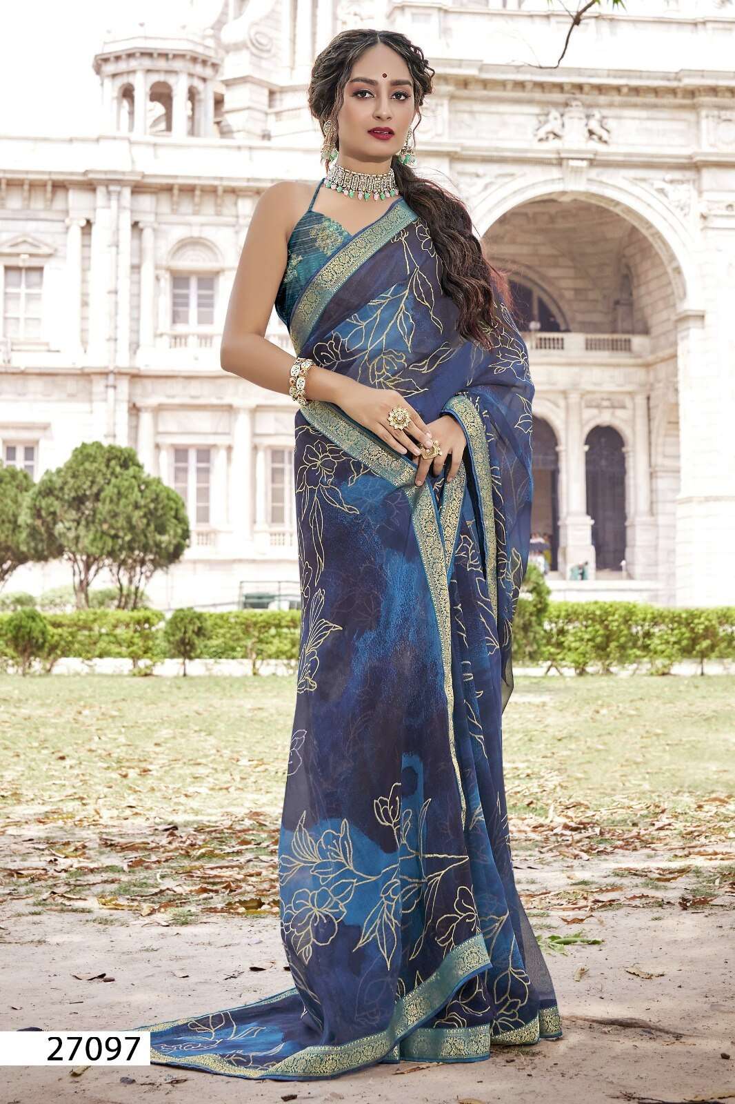 HAMPI BY VALLABHI GEORGETTE FABRIC GOLDEN EMBROIDERY WORK SAREES 