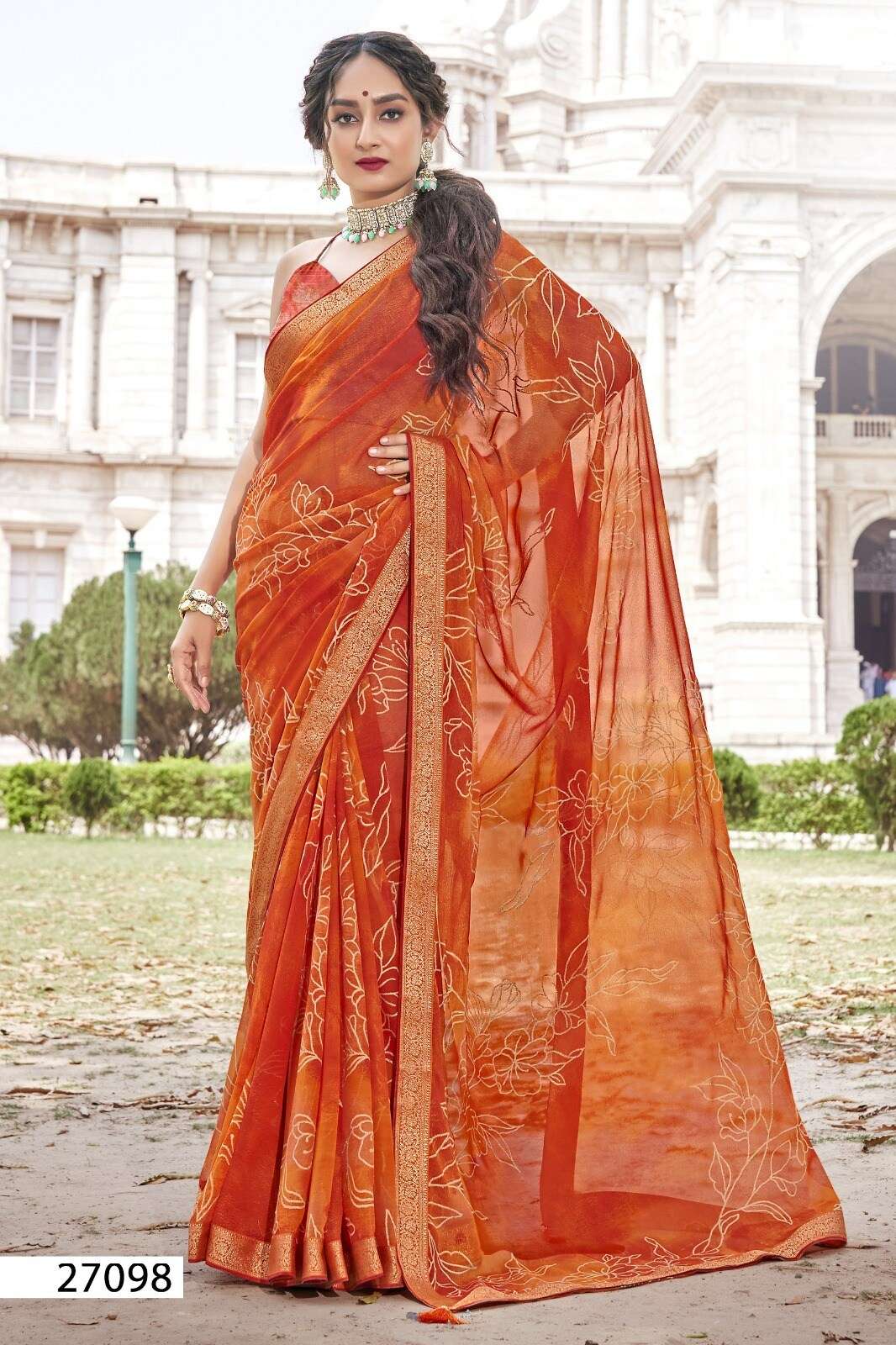 HAMPI BY VALLABHI GEORGETTE FABRIC GOLDEN EMBROIDERY WORK SAREES 