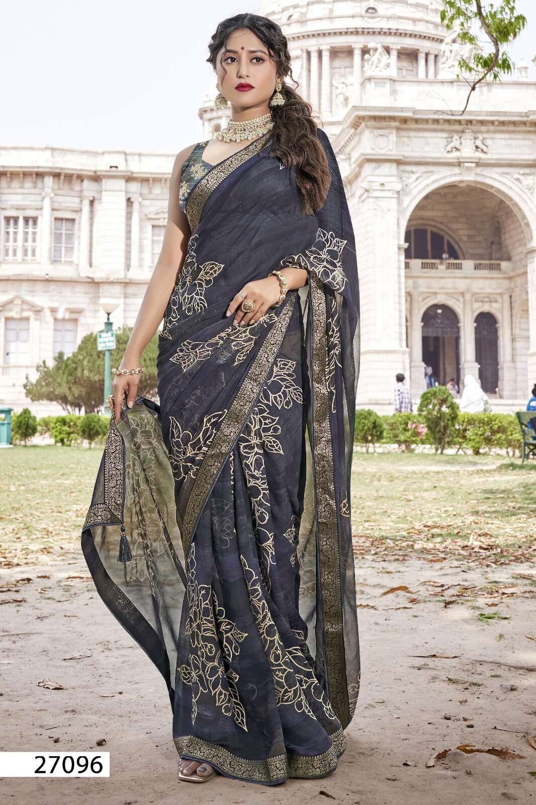 HAMPI BY VALLABHI GEORGETTE FABRIC GOLDEN EMBROIDERY WORK SAREES 