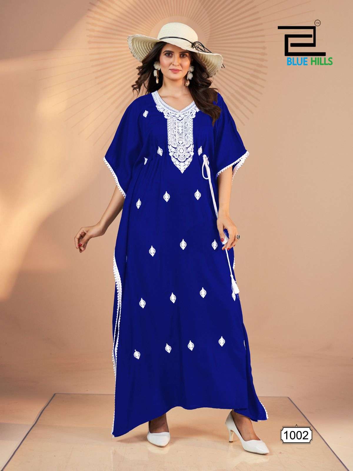 HONEY NX BY BLUE HILLS HEAVY RAYON & WHITE EMBROIDERY WORK KAFTAN WITH ADJUSTABLE DORI 