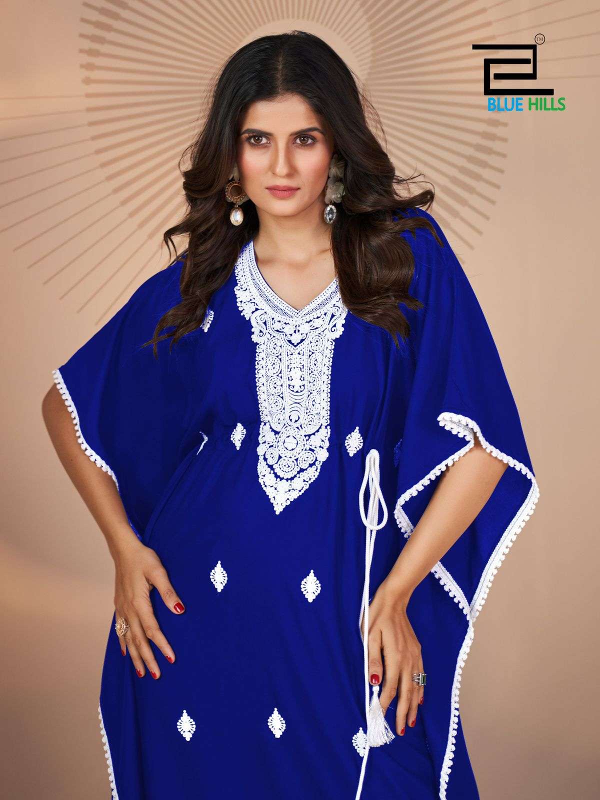 HONEY NX BY BLUE HILLS HEAVY RAYON & WHITE EMBROIDERY WORK KAFTAN WITH ADJUSTABLE DORI 