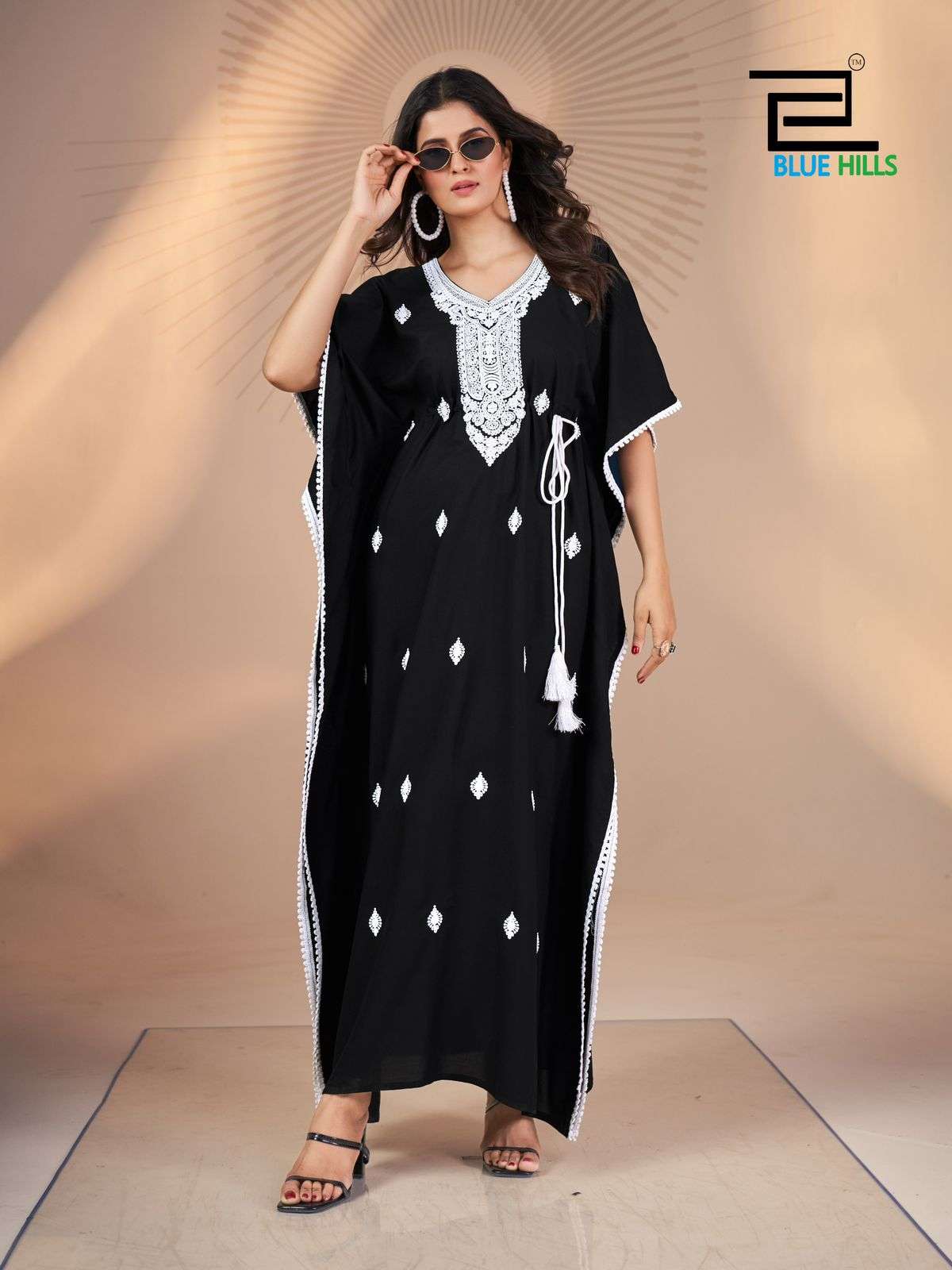 HONEY NX BY BLUE HILLS HEAVY RAYON & WHITE EMBROIDERY WORK KAFTAN WITH ADJUSTABLE DORI 