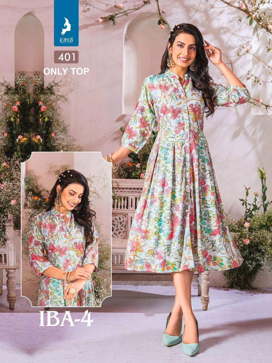 IBA VOL-4 BY KAYA KURTI CAPSULE PRINT ONLY TOP WITH BELT KNEE LENGTH MIDI DRESSES