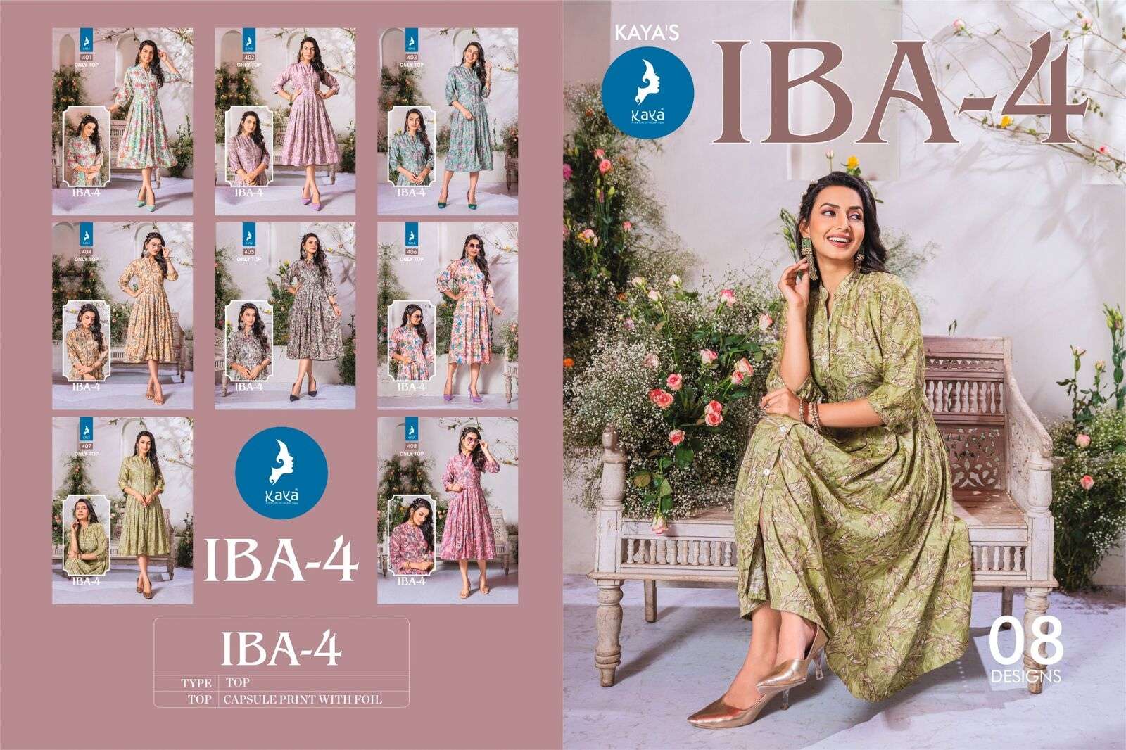 IBA VOL-4 BY KAYA KURTI CAPSULE PRINT ONLY TOP WITH BELT KNEE LENGTH MIDI DRESSES