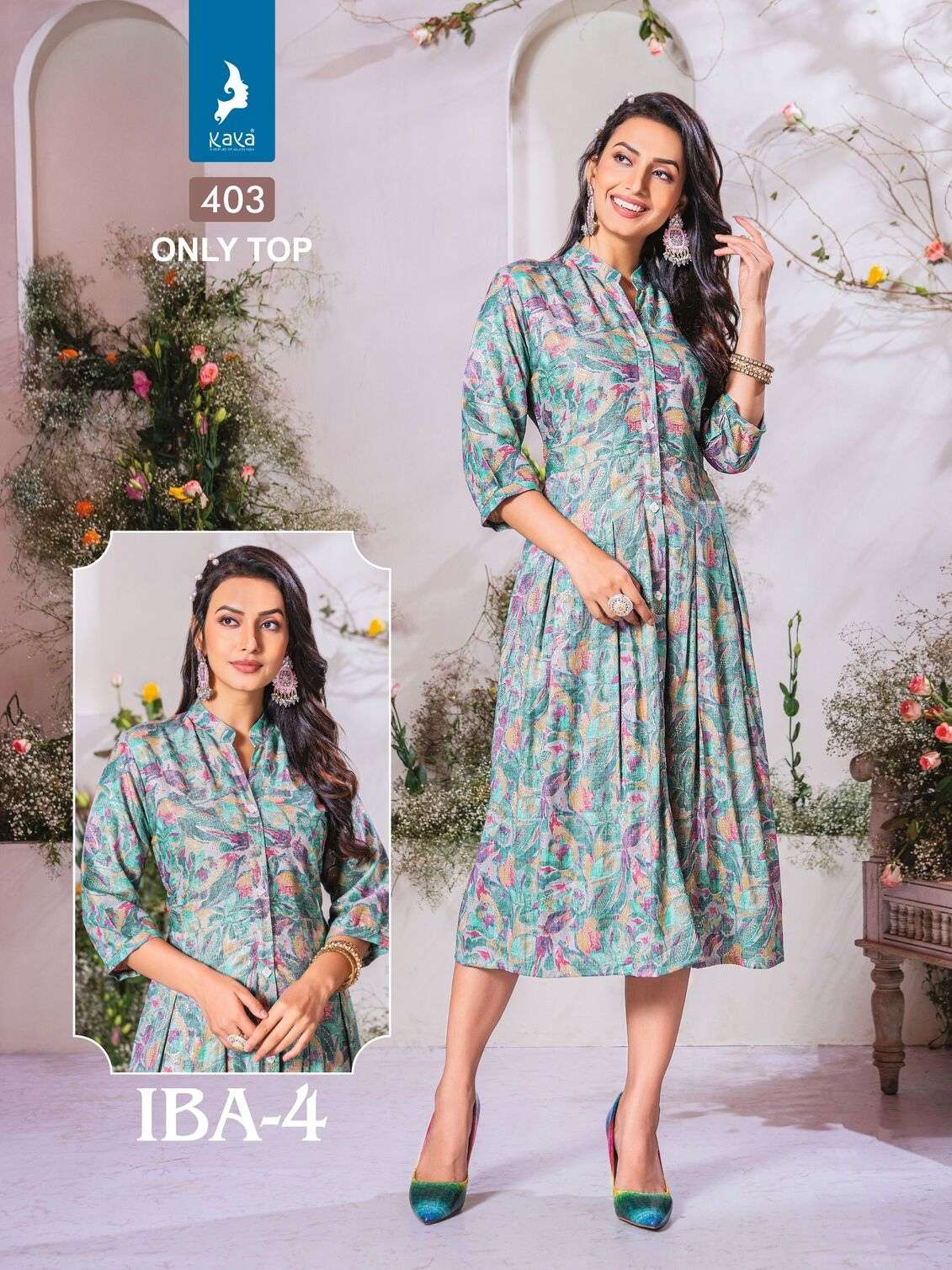 IBA VOL-4 BY KAYA KURTI CAPSULE PRINT ONLY TOP WITH BELT KNEE LENGTH MIDI DRESSES