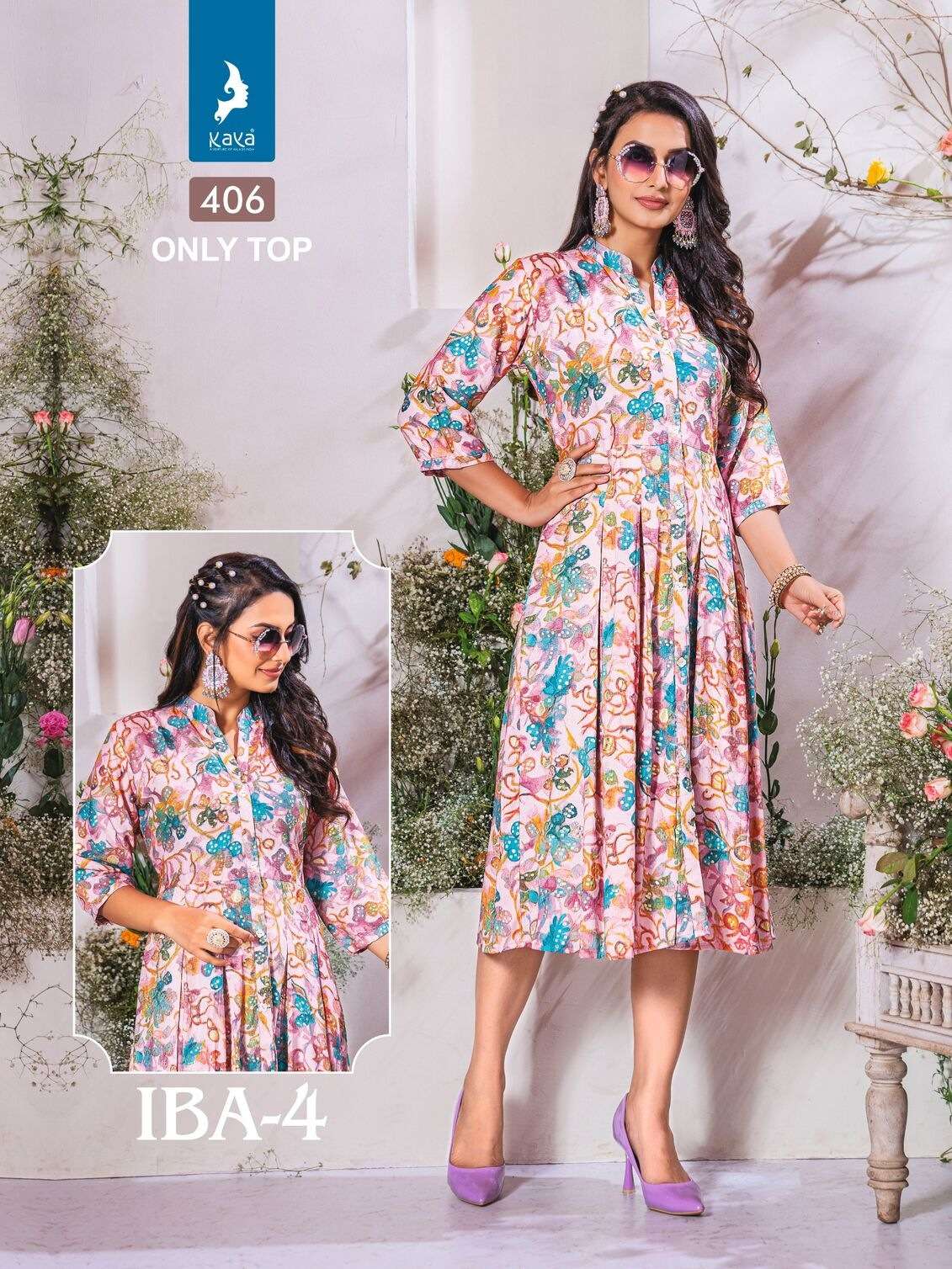 IBA VOL-4 BY KAYA KURTI CAPSULE PRINT ONLY TOP WITH BELT KNEE LENGTH MIDI DRESSES